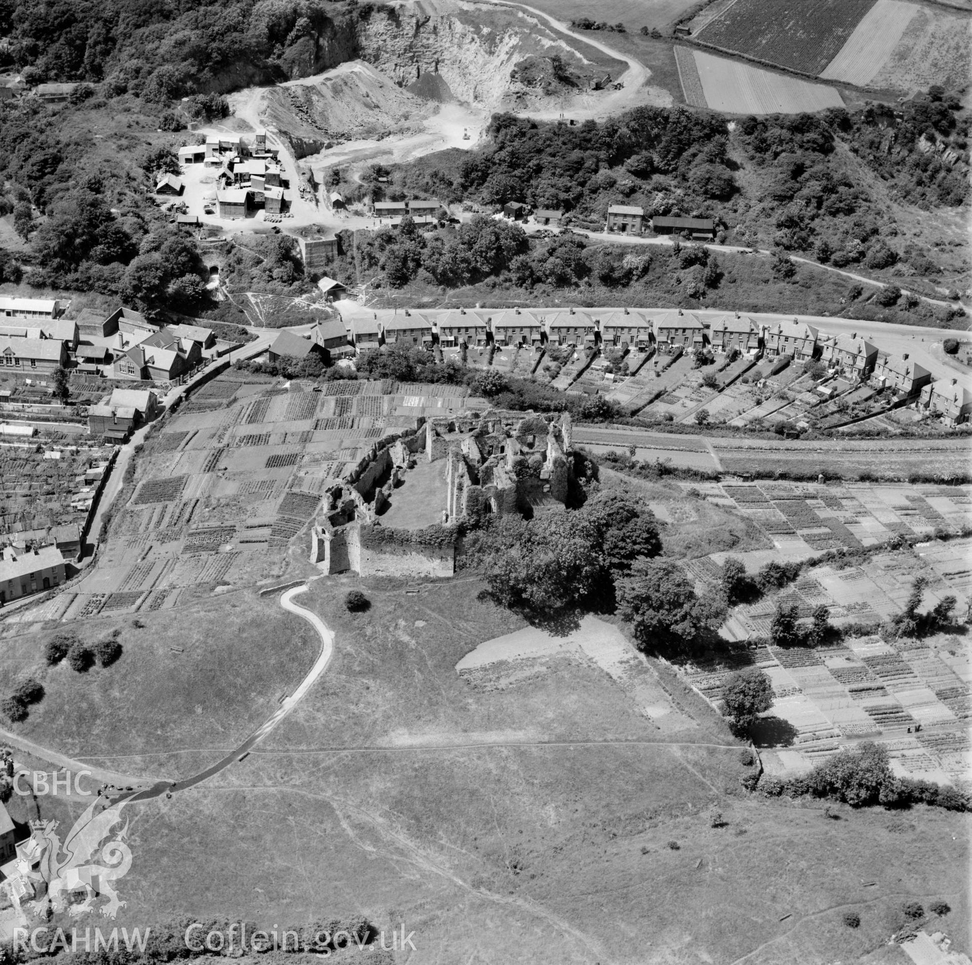 View of Oystermouth castle showing Coltshill quarries