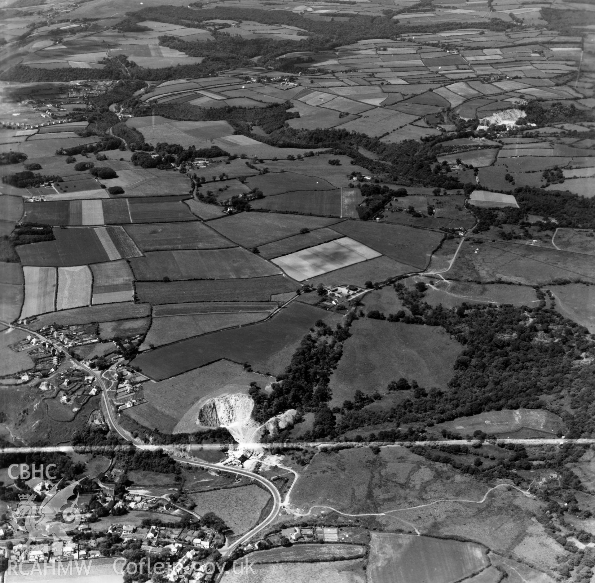 View towards Pennard Burrows showing Kittle and Bishopston in foreground. Oblique aerial photograph, 5?" cut roll film.