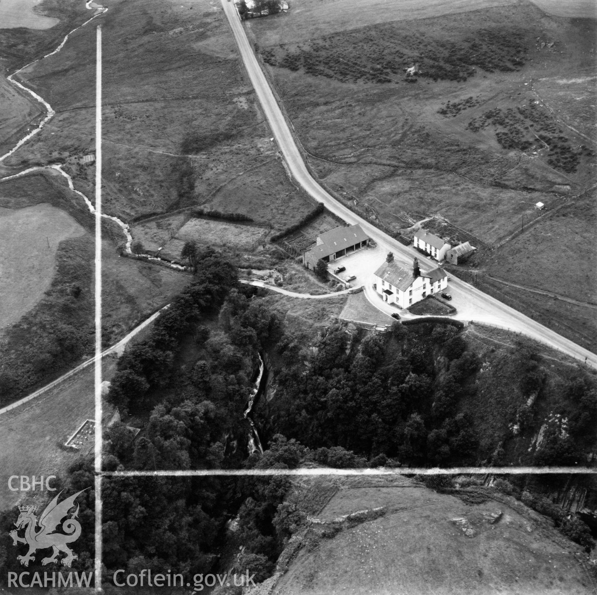 View of the George Borrow Hotel, Ponterwyd. Oblique aerial photograph.