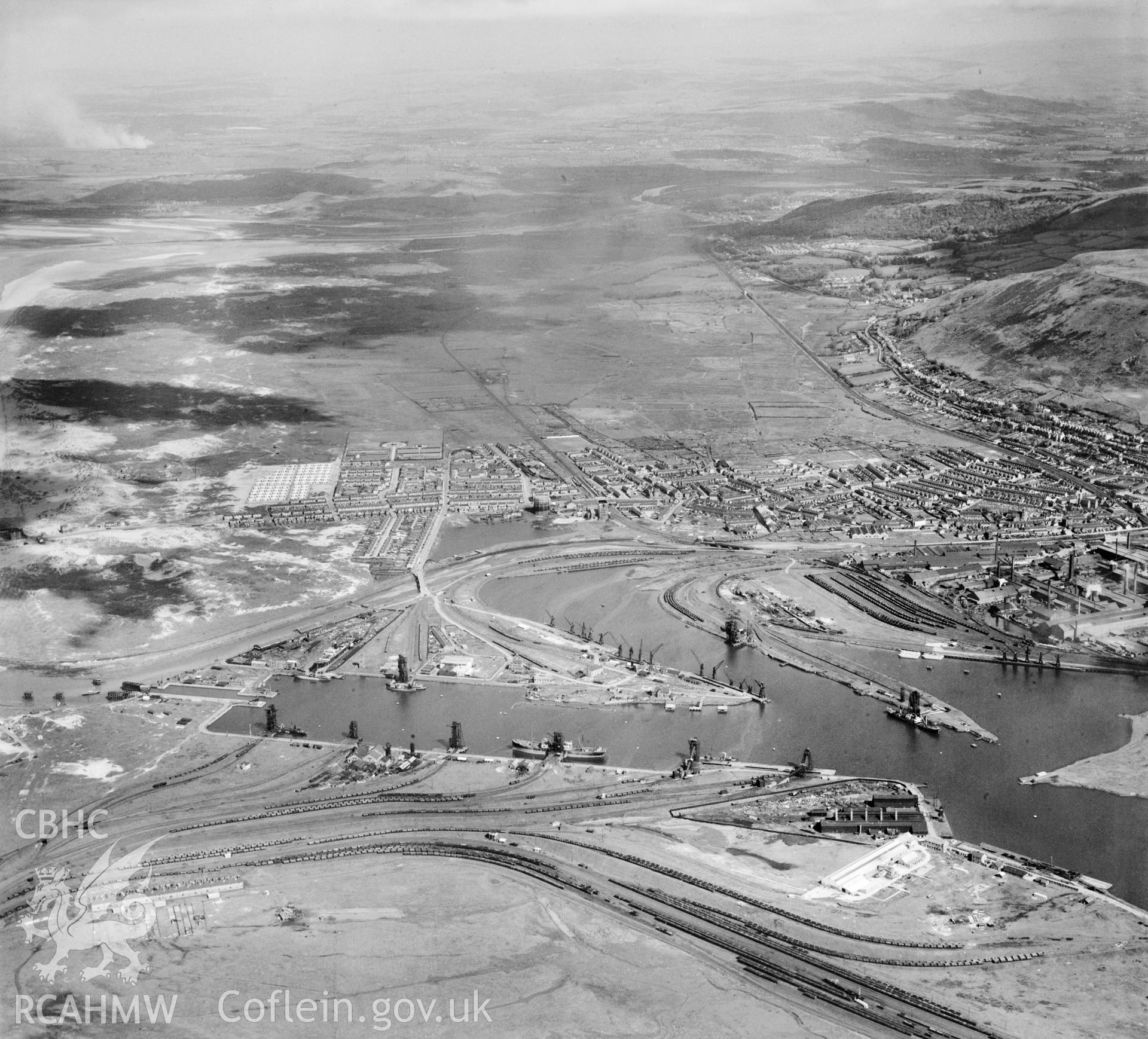 General view of Port Talbot showing docks