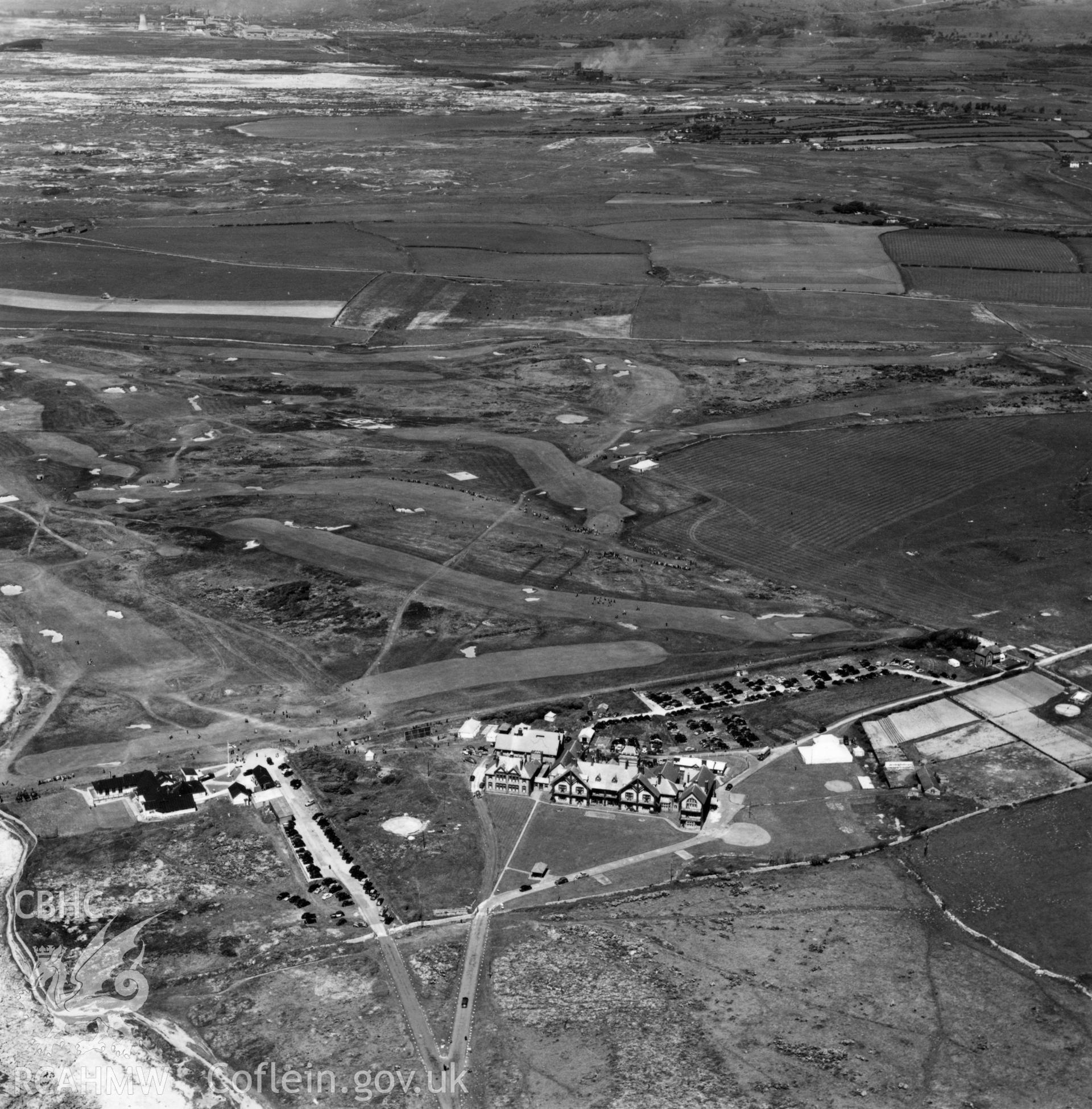 View of Royal Porthcawl golf club. Oblique aerial photograph, 5?" cut roll film.