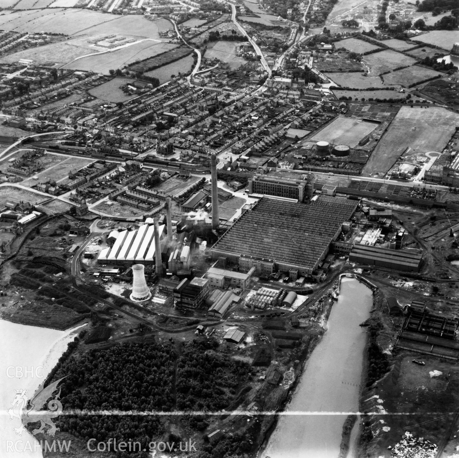 View of the Courtauld's Castle works at Flint. Oblique aerial photograph, 5?" cut roll film.