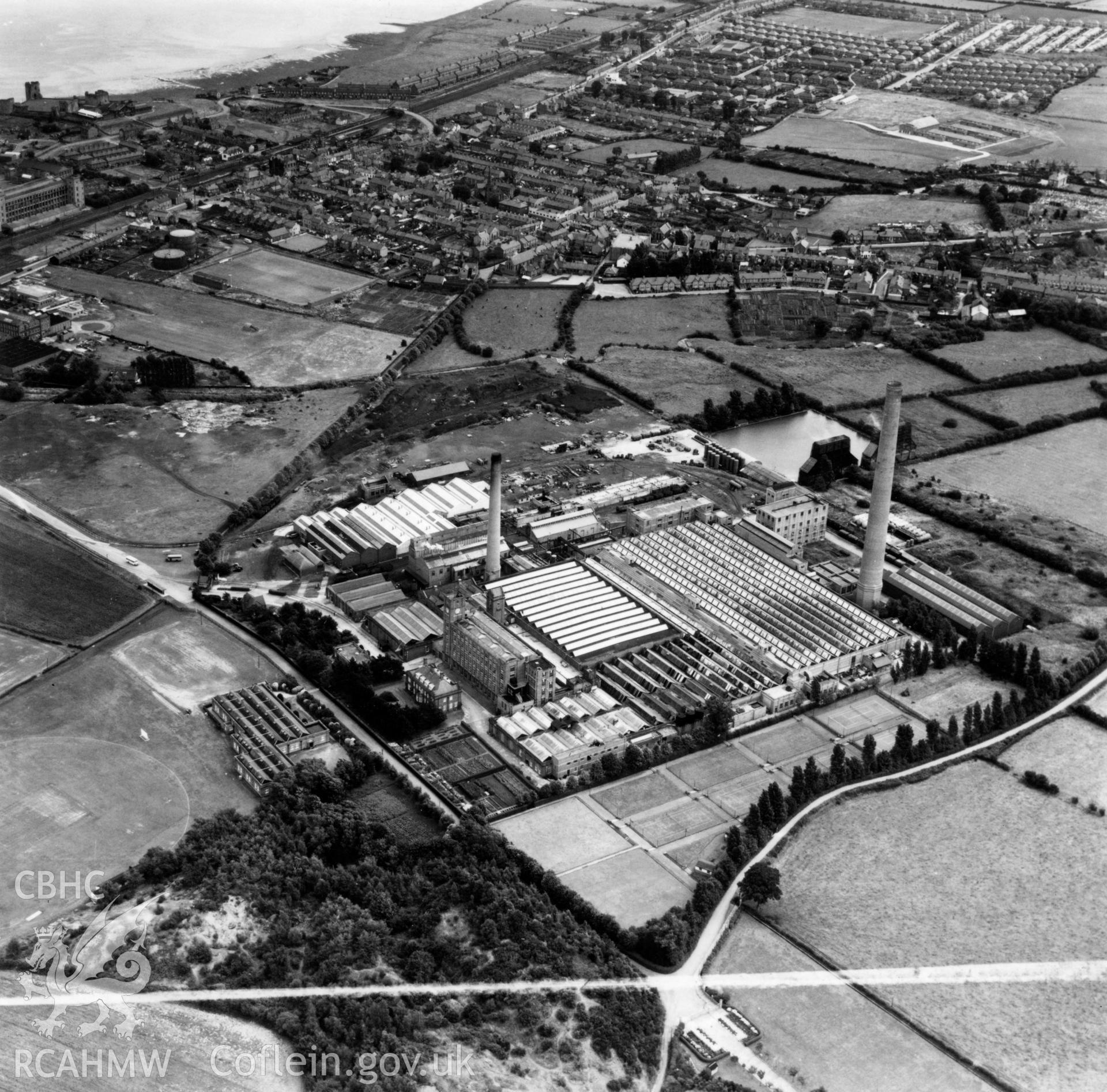 View of the Courtauld's Aber works at Flint. Oblique aerial photograph, 5?" cut roll film.