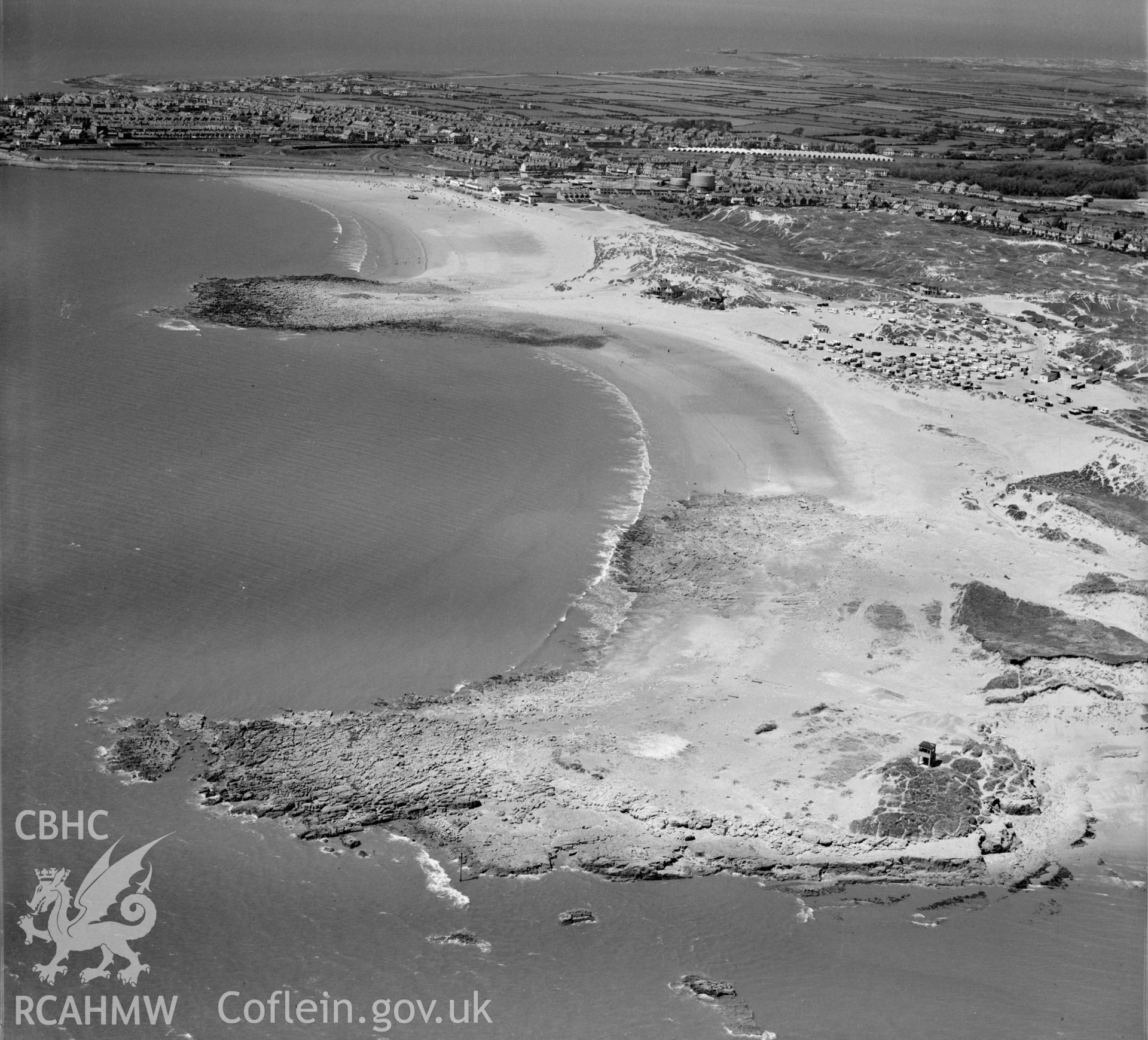 View of Porthcawl showing caravans on beach