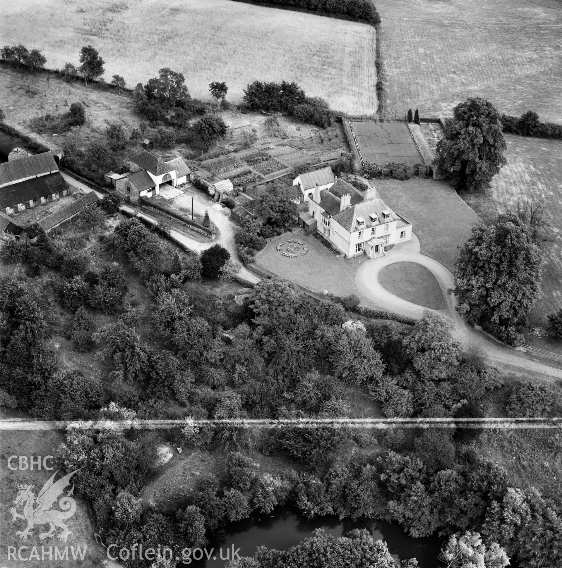 View of Rockfield Park and grounds, commissioned by D.H.Lloyd Esq., Bedford Cottage, Bury Road, Newmarket. Oblique aerial photograph, 5?" cut roll film.
