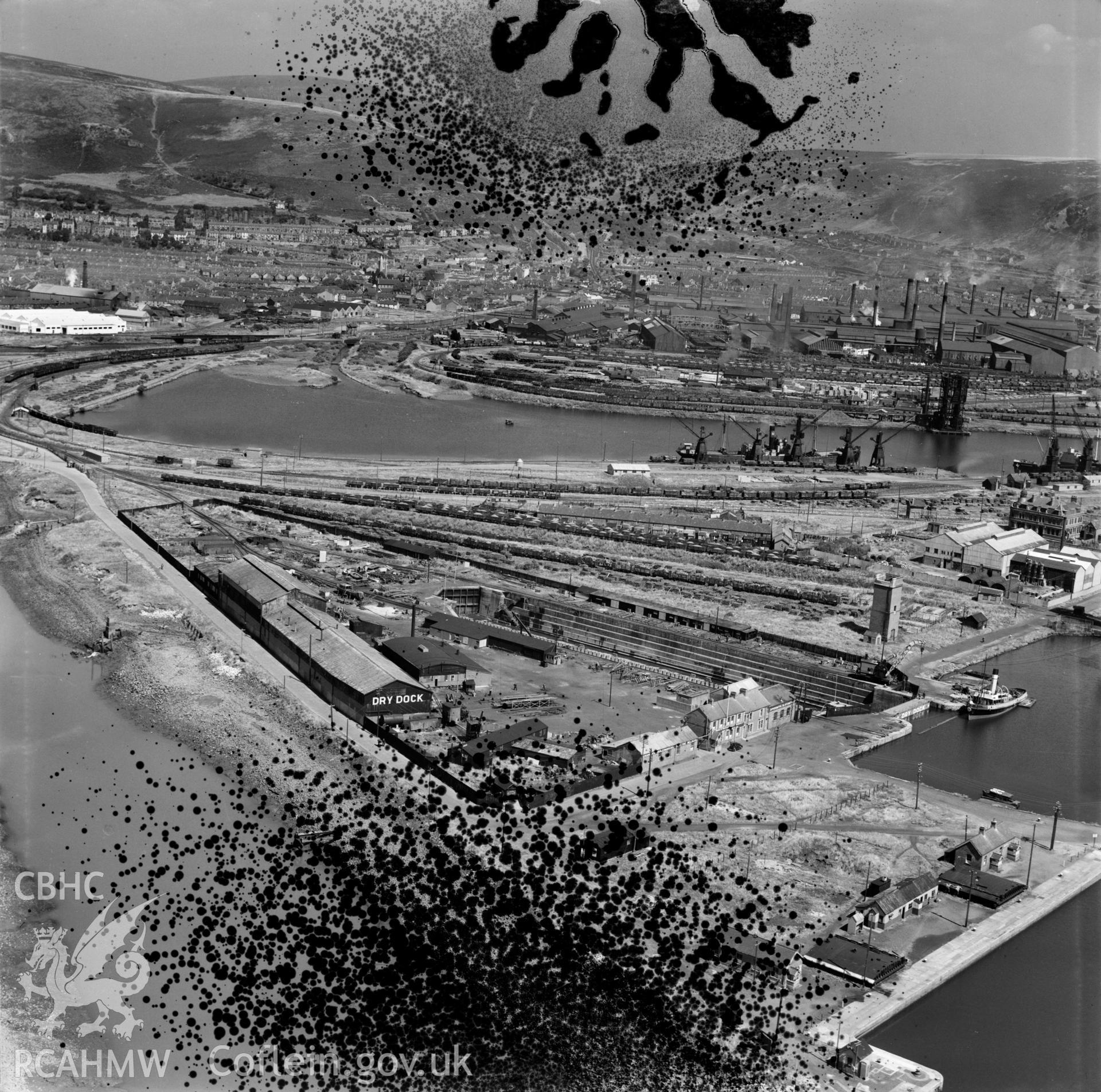View of Port Talbot showing dry dock