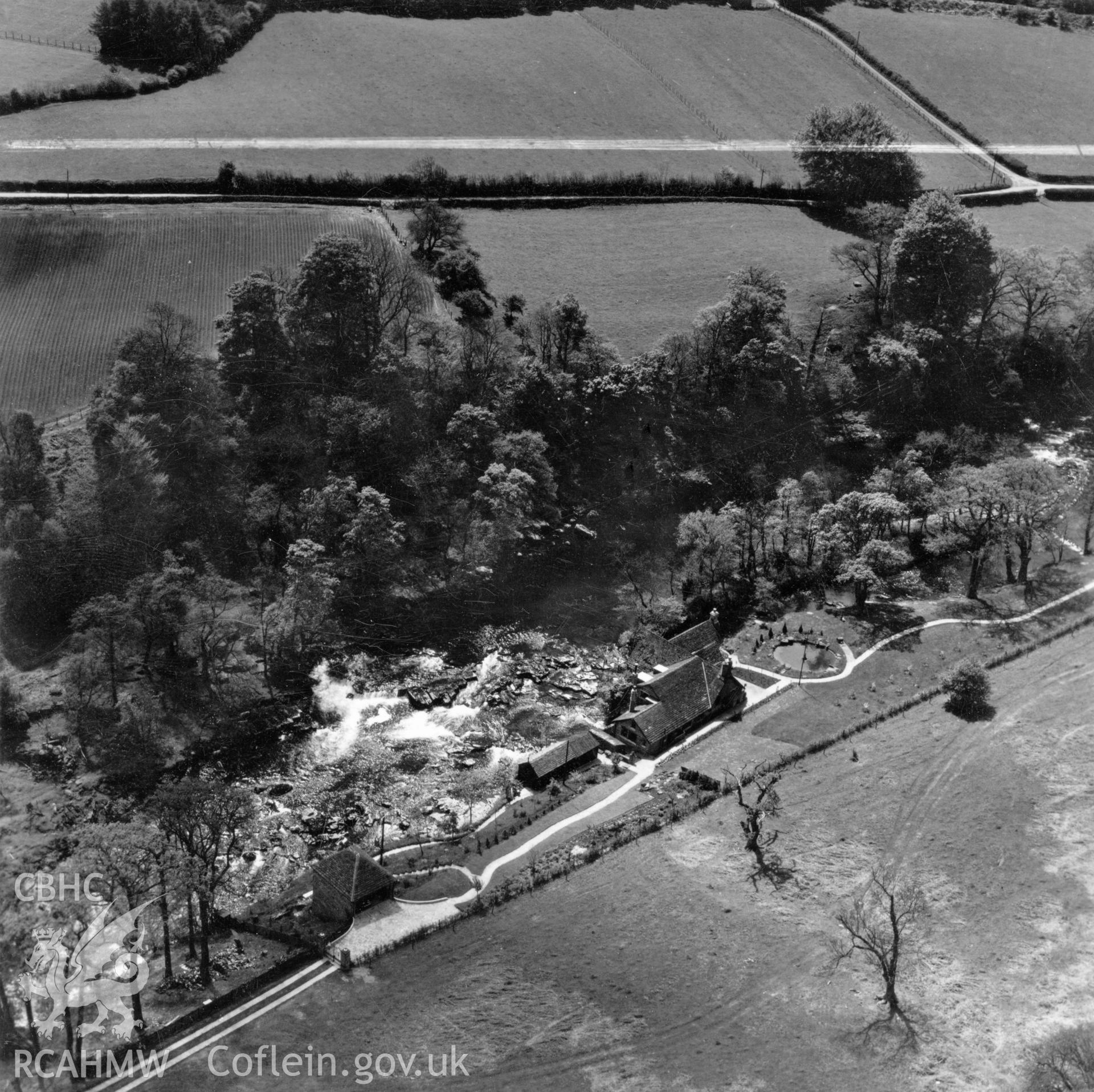 View of Buckland Old Mill, commissioned by Sir Roy Fedden. Oblique aerial photograph, 5?" cut roll film.