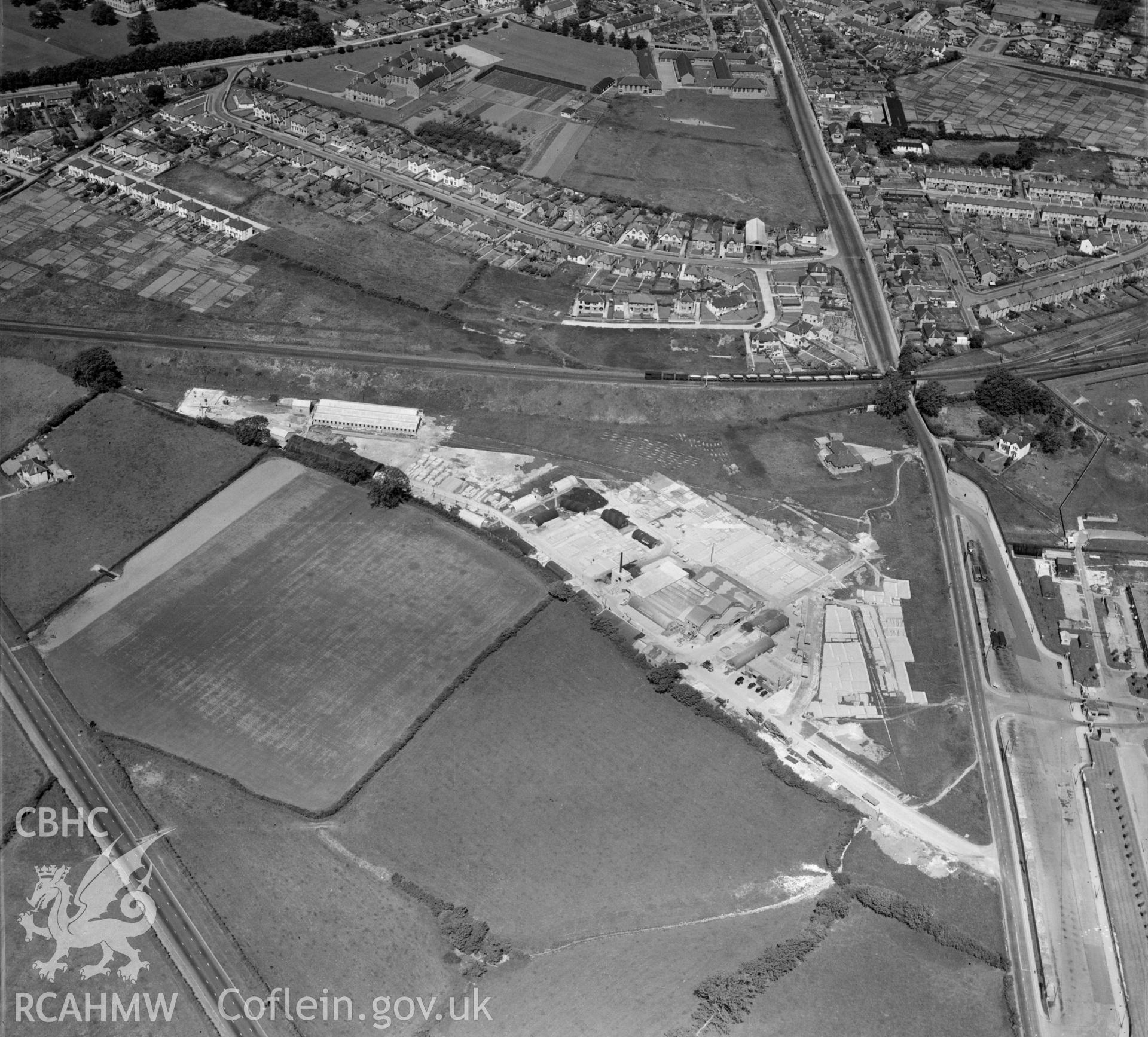 View of Concrete works, Bridgend, also showing Bridgend School for the Blind