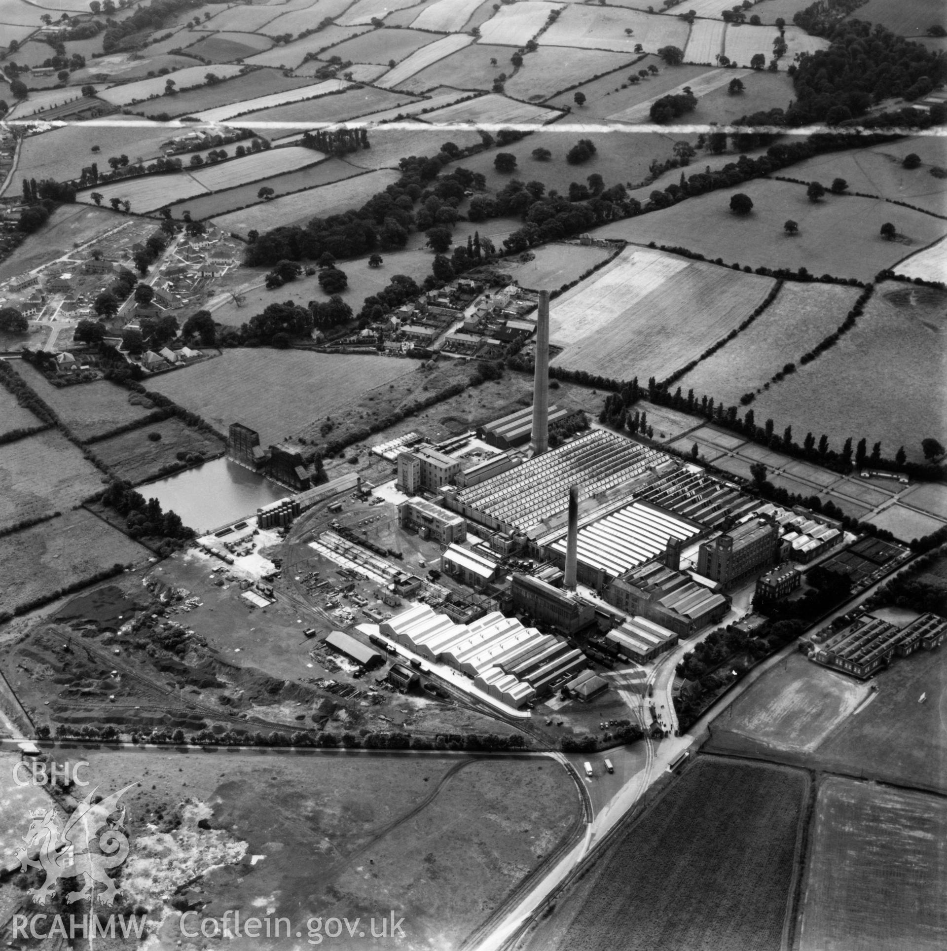 View of the Courtauld's Aber works at Flint. Oblique aerial photograph, 5?" cut roll film.