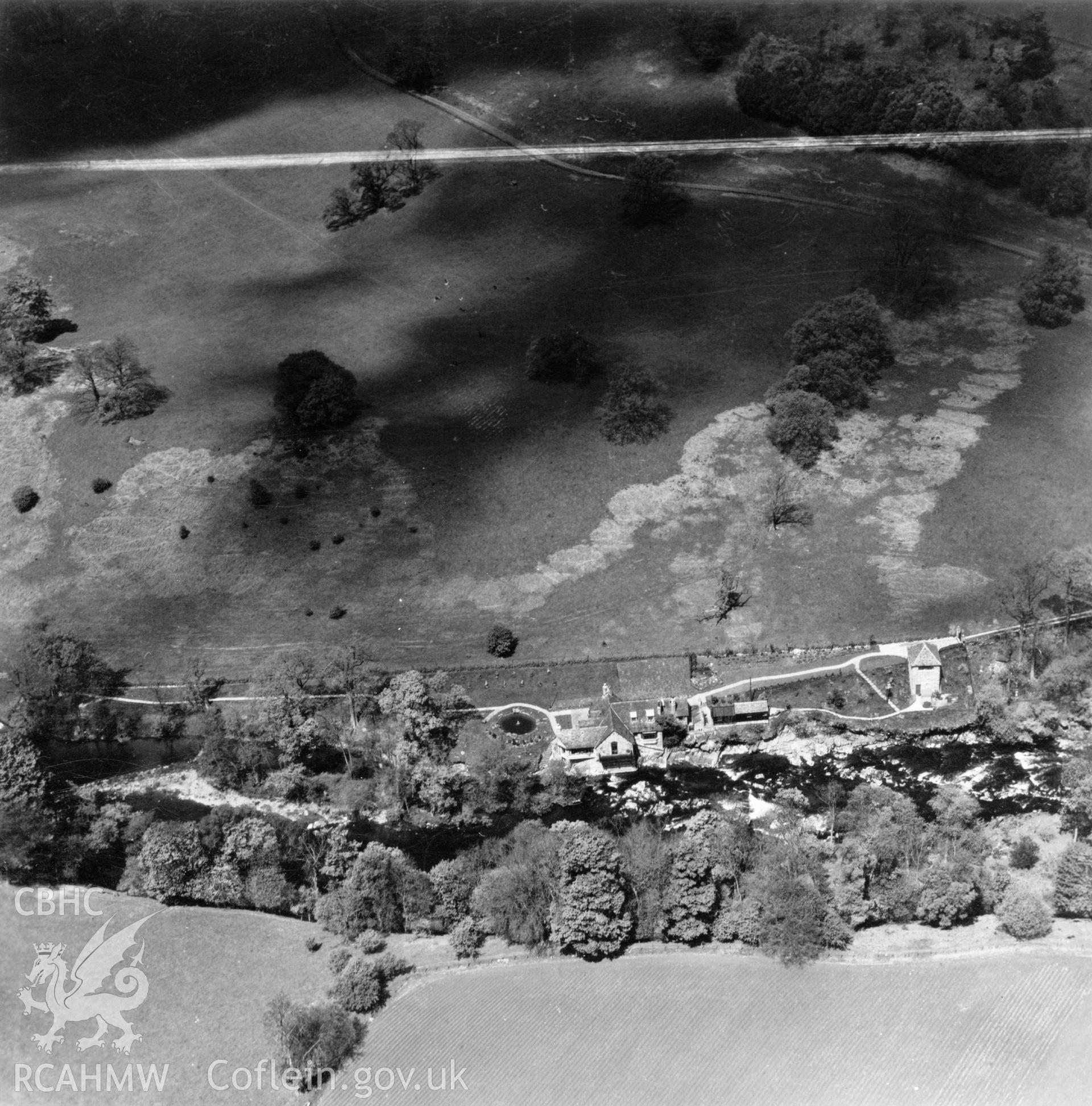 View of Buckland Old Mill, commissioned by Sir Roy Fedden. Oblique aerial photograph, 5?" cut roll film.