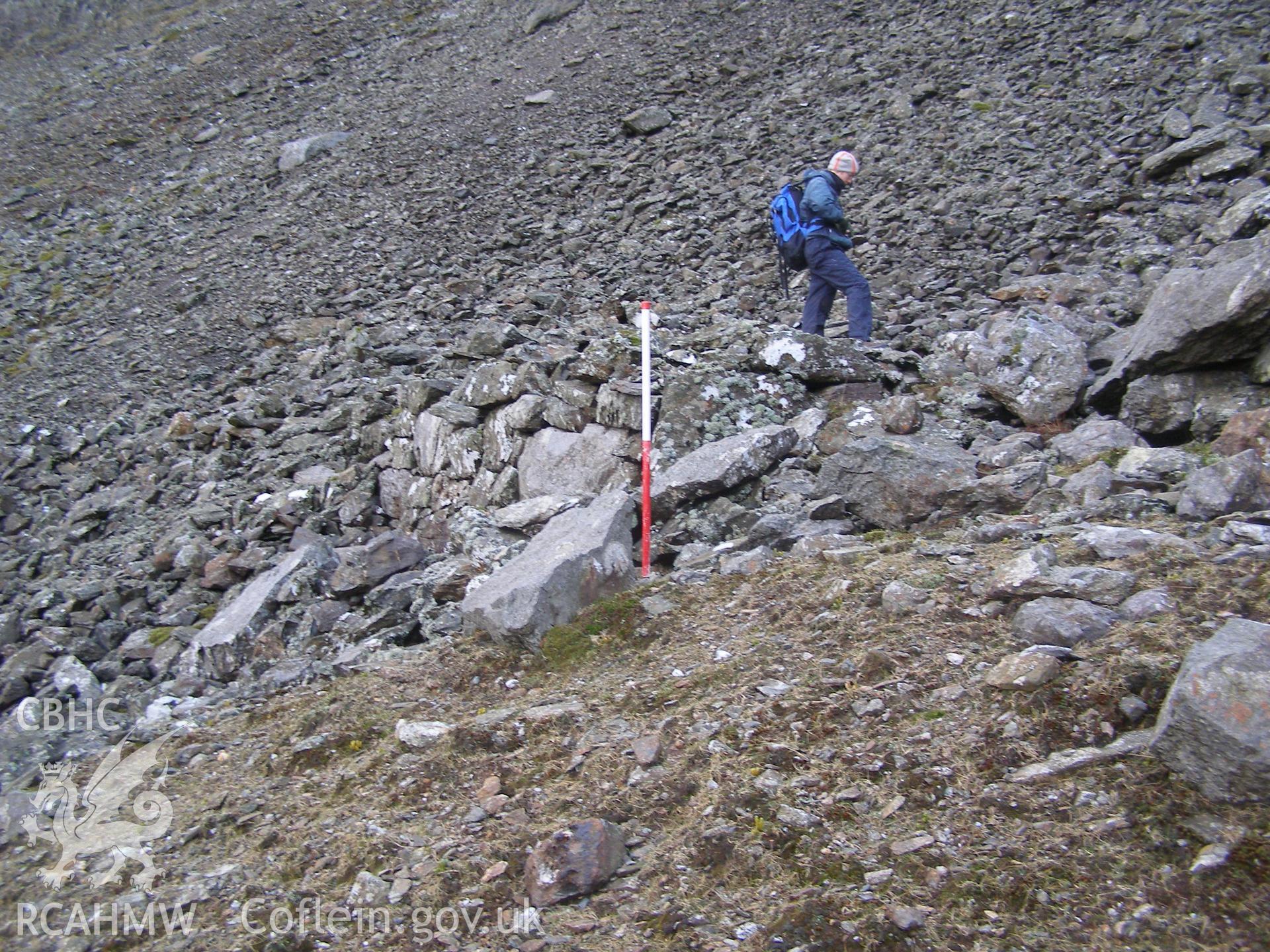 Digital colour photograph of Clogwyn Coch platform taken on 30/01/2008 by P.J. Schofield during the Snowdon North West Upland Survey undertaken by Oxford Archaeology North.