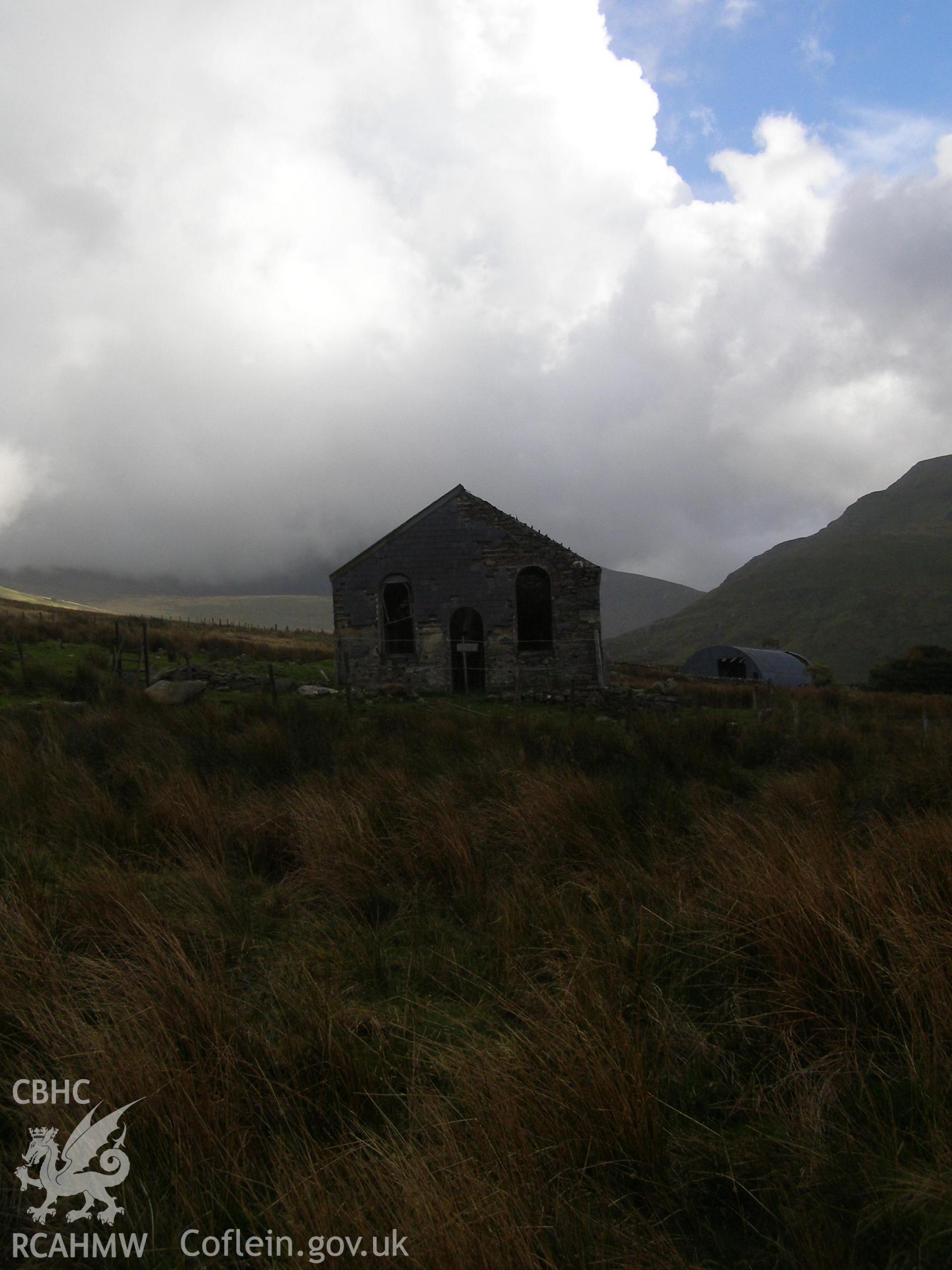 Digital colour photograph of Hebron Chapel (Calvanistic Methodist) Gwaen Cwm Brwynog taken on 09/10/2007 by P.J. Schofield during the Snowdon North West Upland Survey undertaken by Oxford Archaeology North.