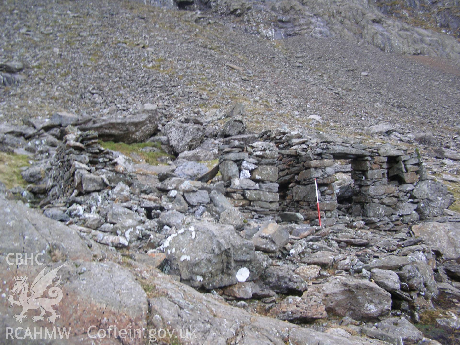 Digital colour photograph of Clogwyn Coch cottage taken on 30/01/2008 by P.J. Schofield during the Snowdon North West Upland Survey undertaken by Oxford Archaeology North.