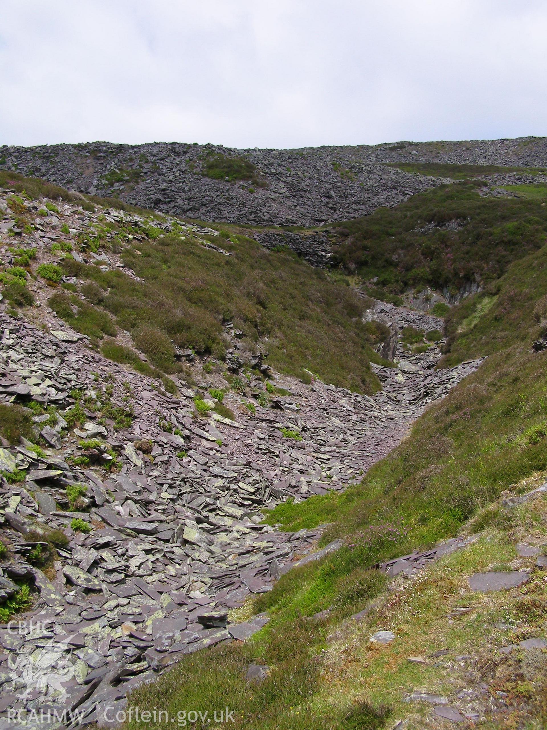 Digital colour photograph of Chwarel Fawr trial mine I taken on 07/06/2007 by P.J. Schofield during the Snowdon North West Upland Survey undertaken by Oxford Archaeology North.
