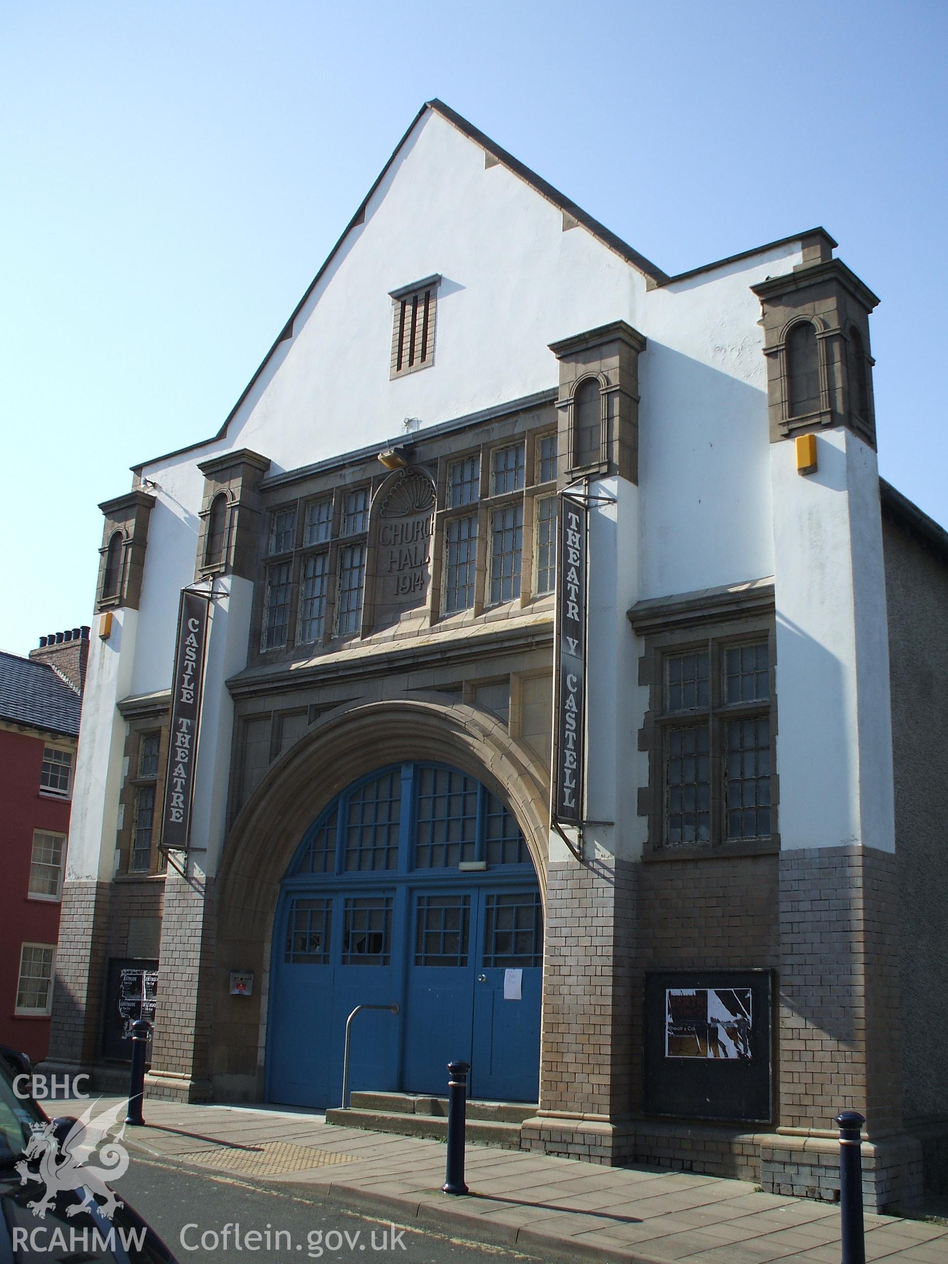 Colour digital photograph showing the exterior of Castle Theatre, parish hall in Aberystwyth.