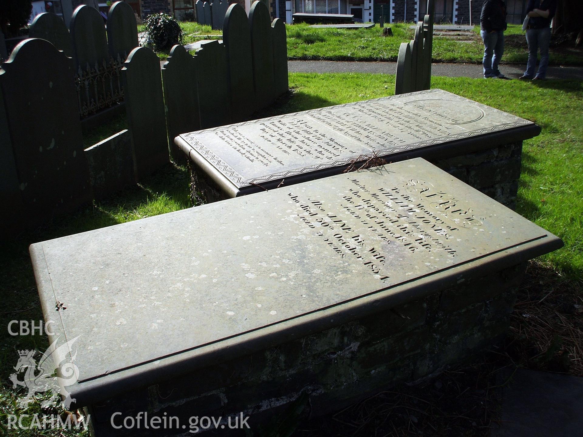 Colour digital photograph showing a gravestone of St. Padarn's Church, Llanbadarn Fawr.