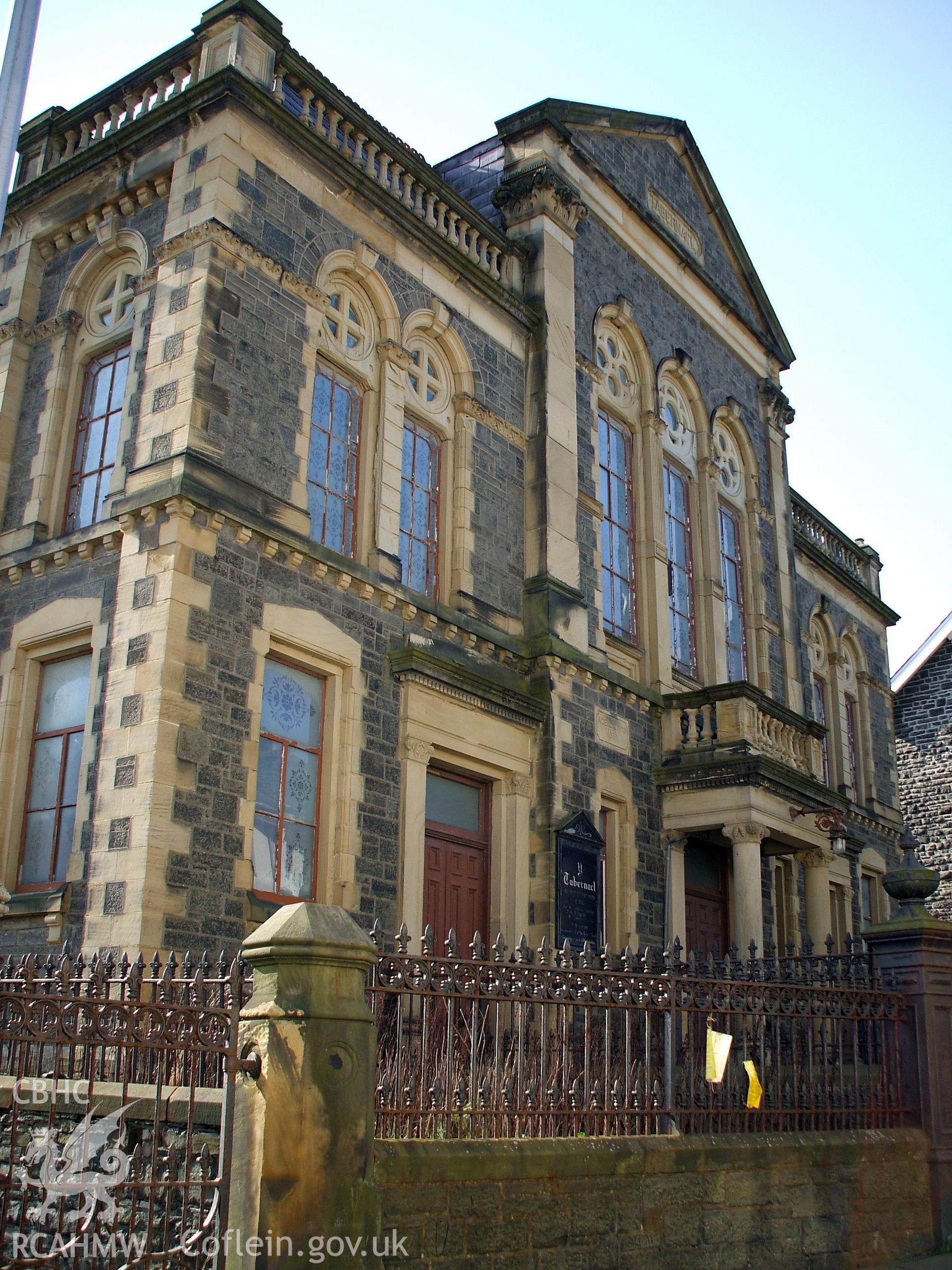 Colour digital photograph showing the front exterior of Tabernacle Chapel, Aberystwyth.