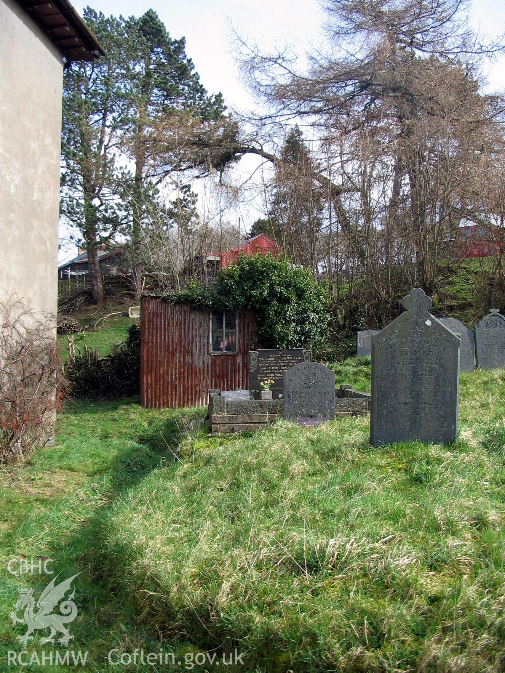 Colour digital photograph showing the graveyard Salem Welsh Independent Chapel, Trefeurig.