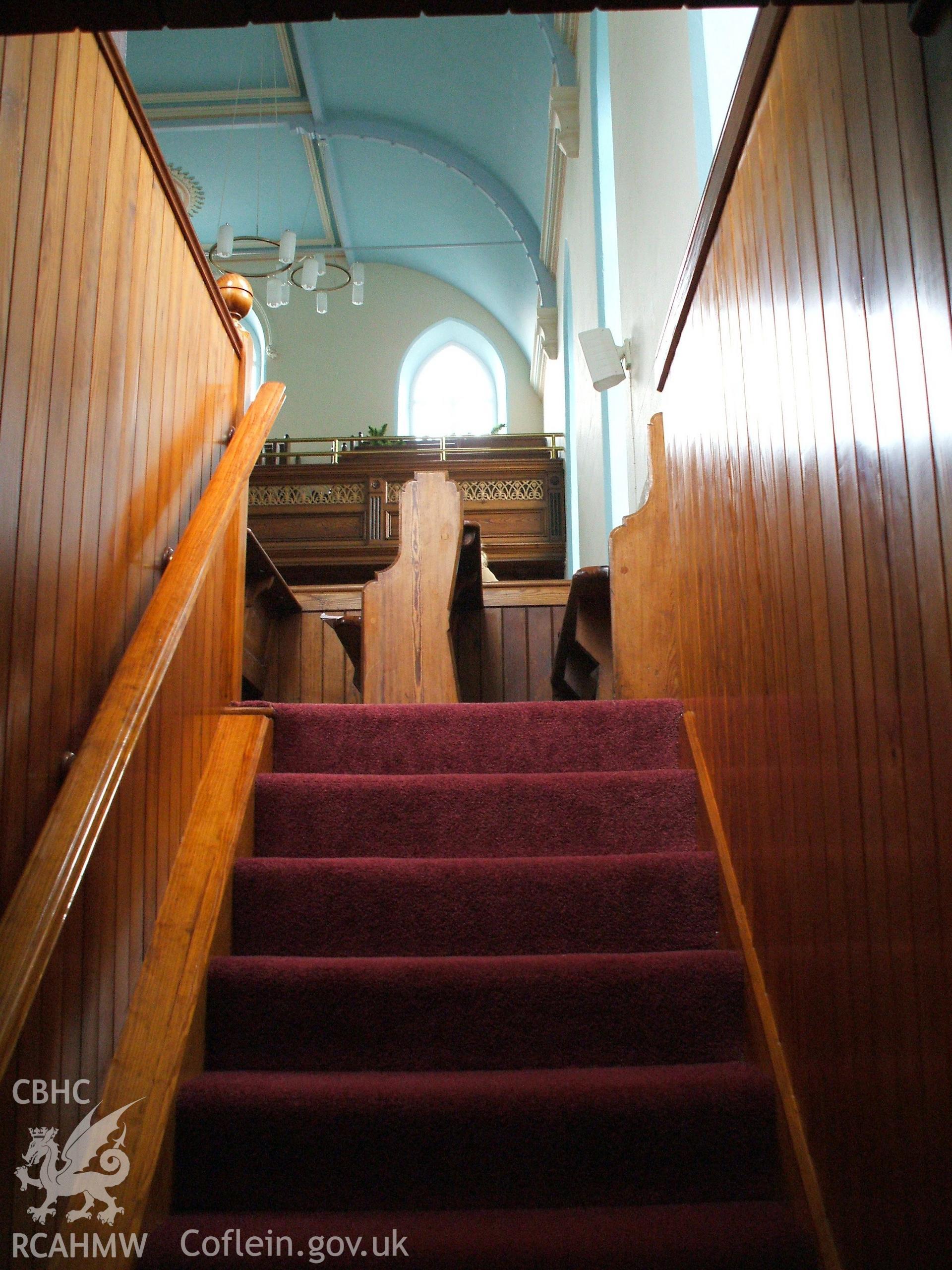 Colour digital photograph showing the interior of Soar Chapel, Llanbadarn Fawr.
