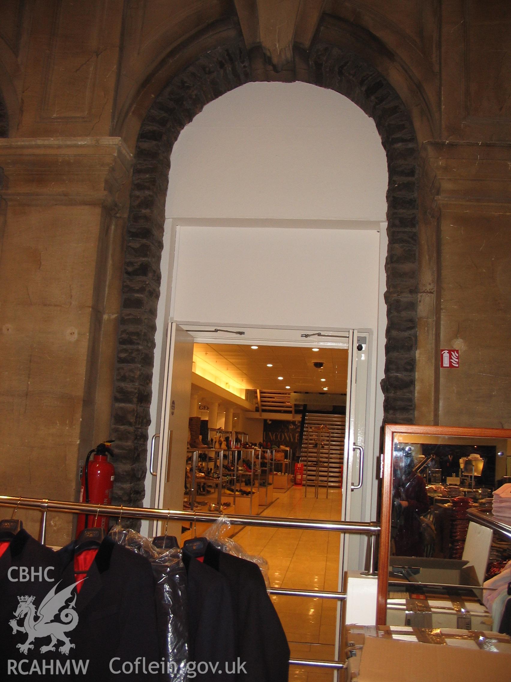 Colour digital photograph showing the facade of the Old Bethany Baptist Chapel, Cardiff. The Chapel is now part of Howells department store, Cardiff.