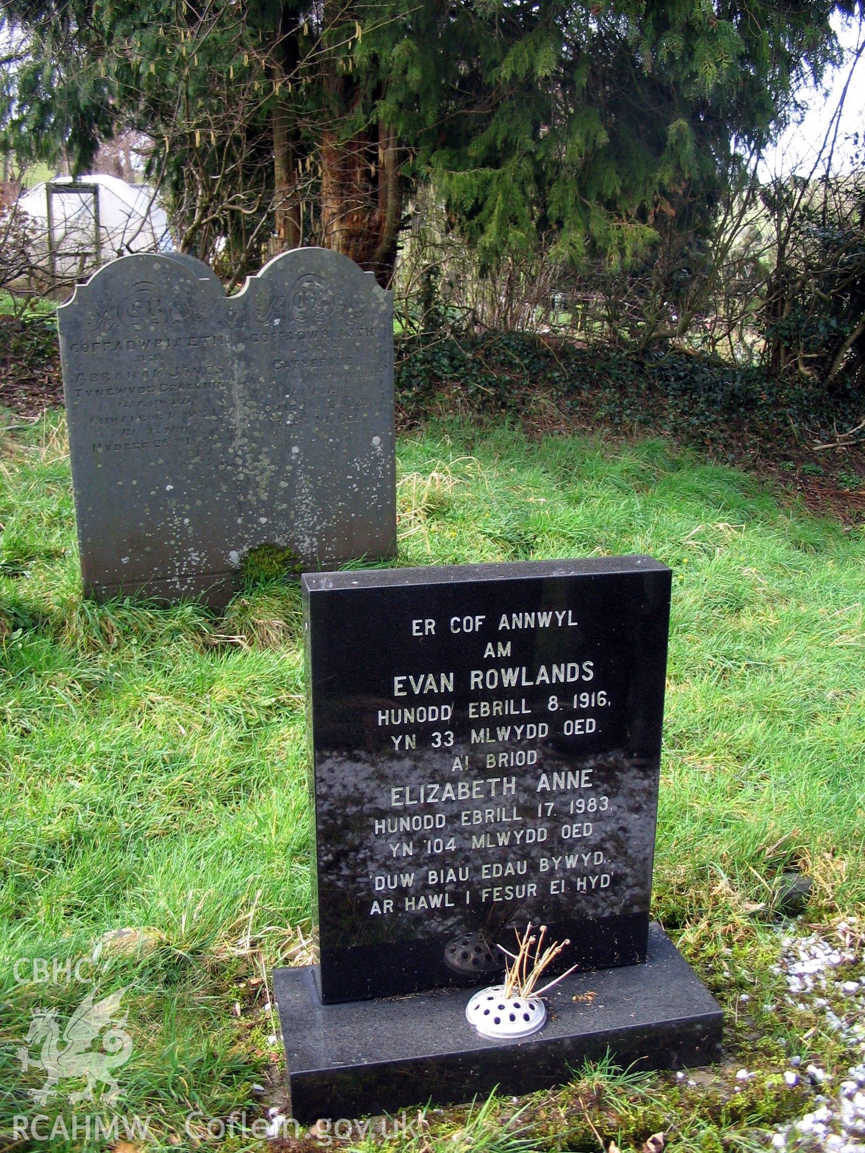 Colour digital photograph showing a gravestone at Salem Welsh Independent Chapel, Trefeurig.