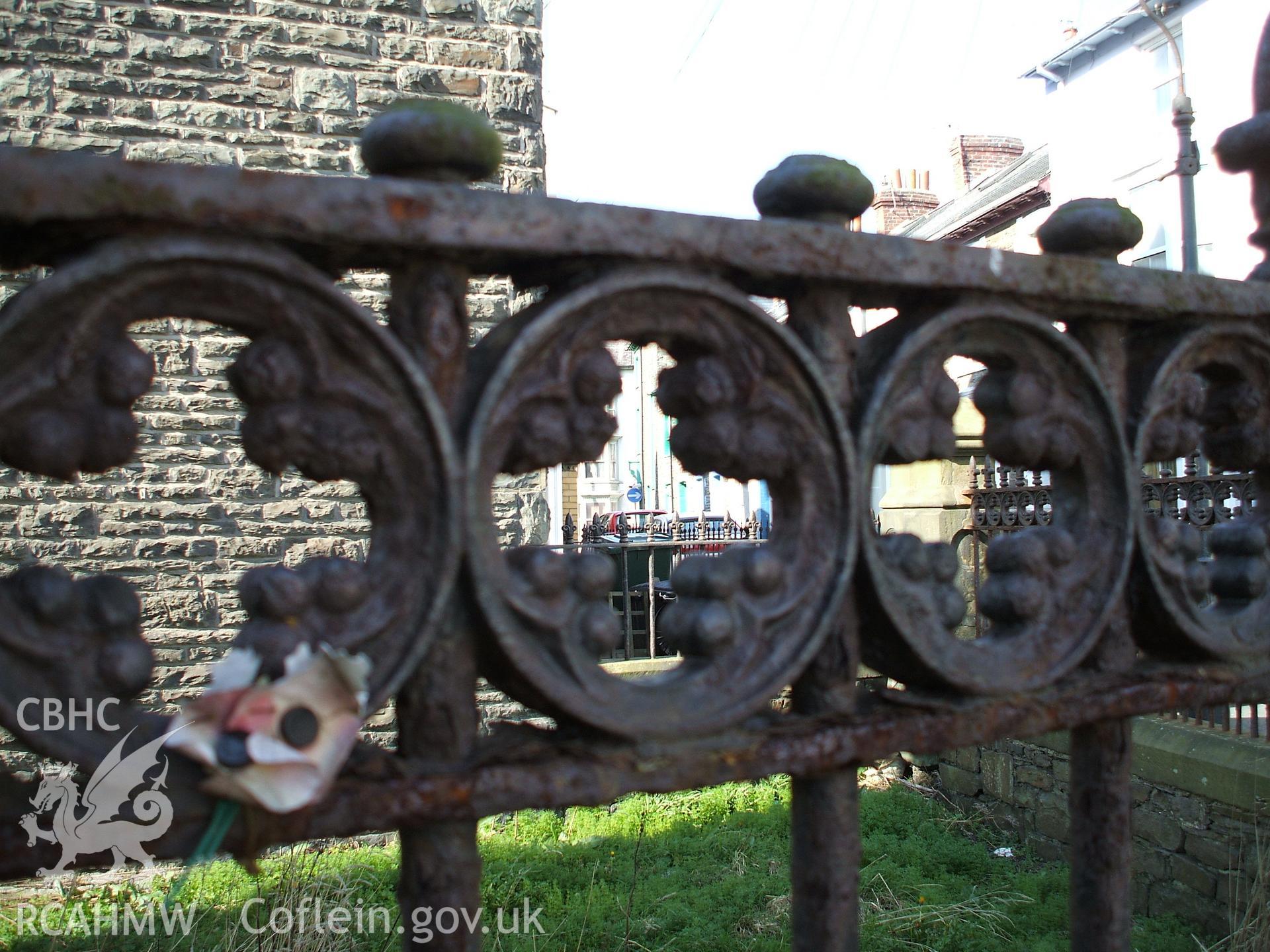 Colour digital photograph of the railings outside Tabernacle Chapel, Aberystwyth.
