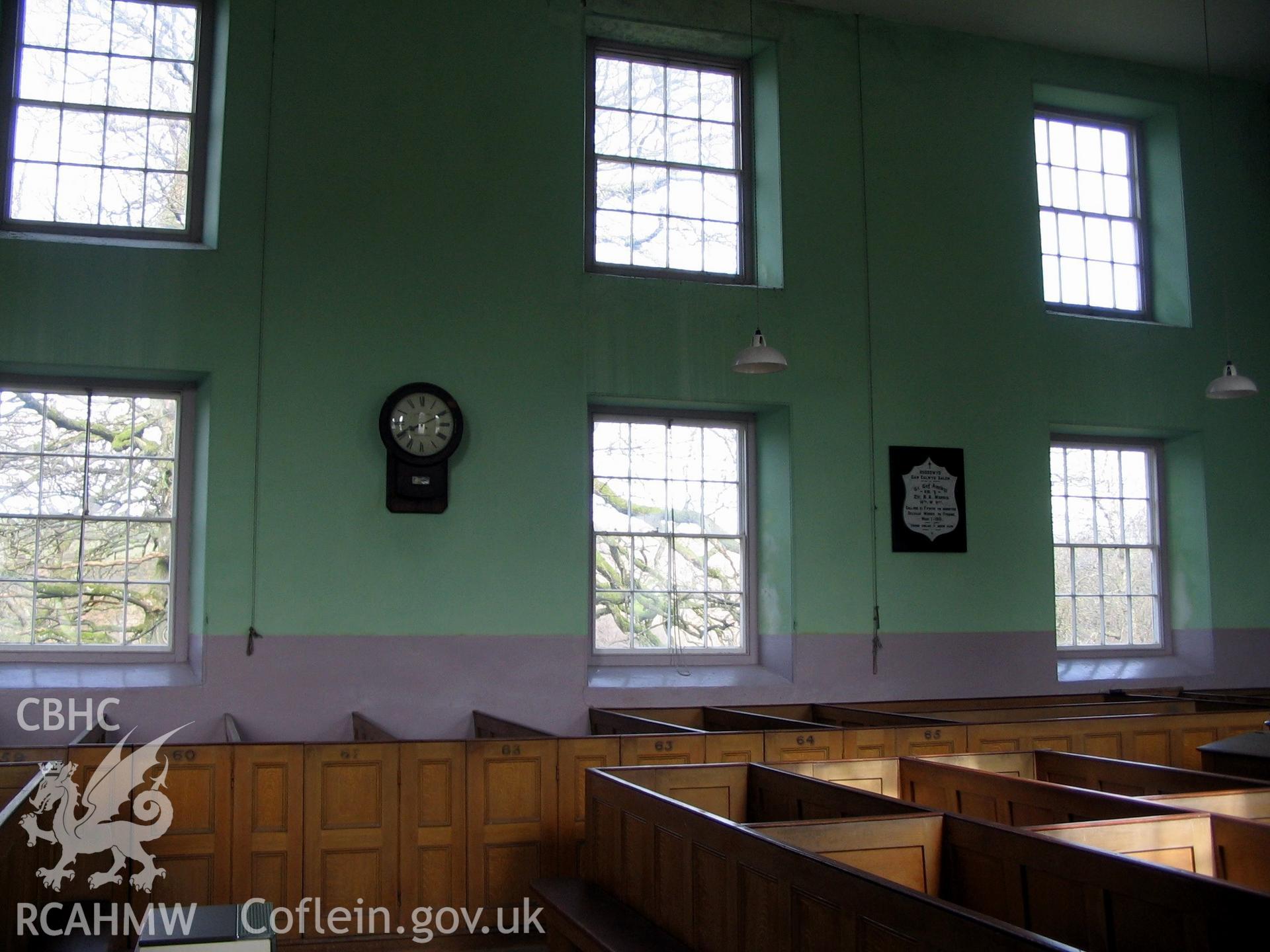 Colour digital photograph showing the interior of Salem Welsh Independent Chapel, Trefeurig.