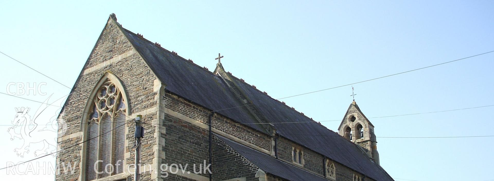 Colour digital photograph showing part of the exterior of St. Mary's Church, Aberystwyth.