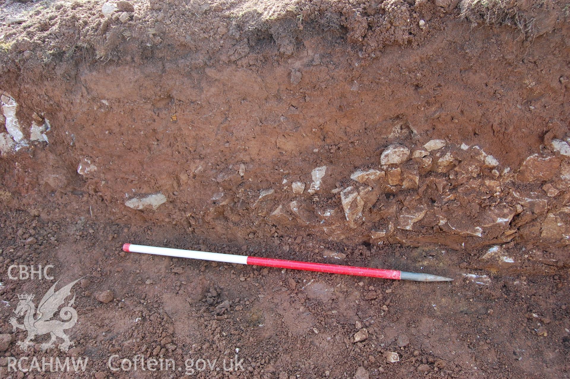 Digital photograph of a section of baulk near N end of trench, showing 004.