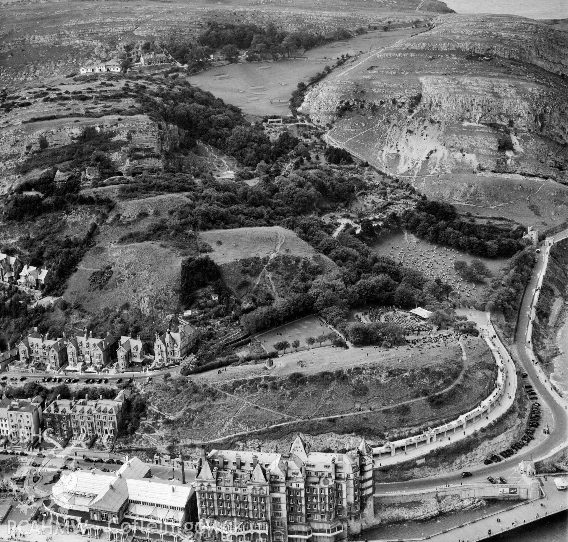 View of Llandudno showing Happy Valley area, pavillion and Grand Hotel