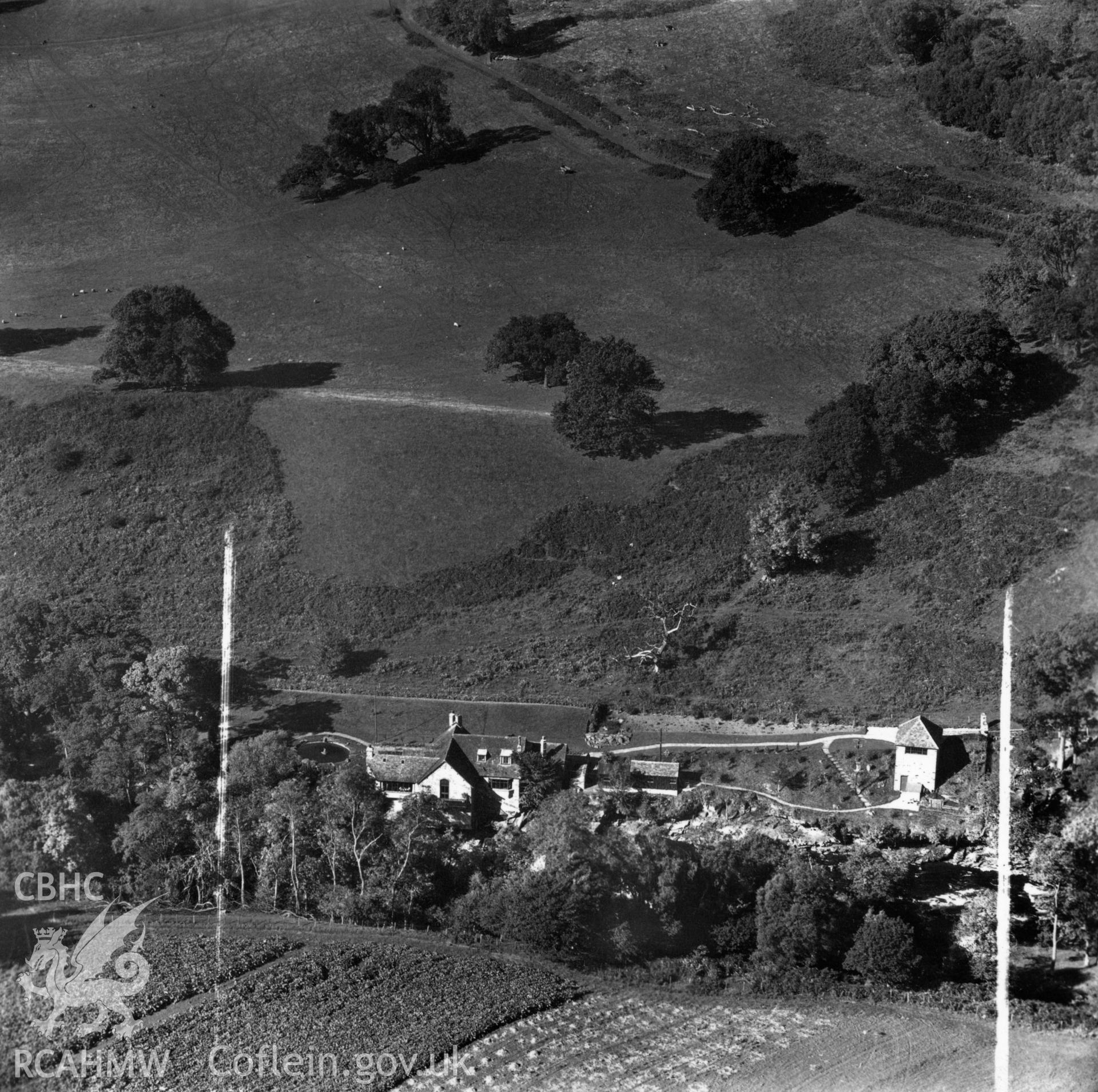 View of Buckland Old Mill, commissioned by Sir Roy Fedden. Oblique aerial photograph, 5?" cut roll film.