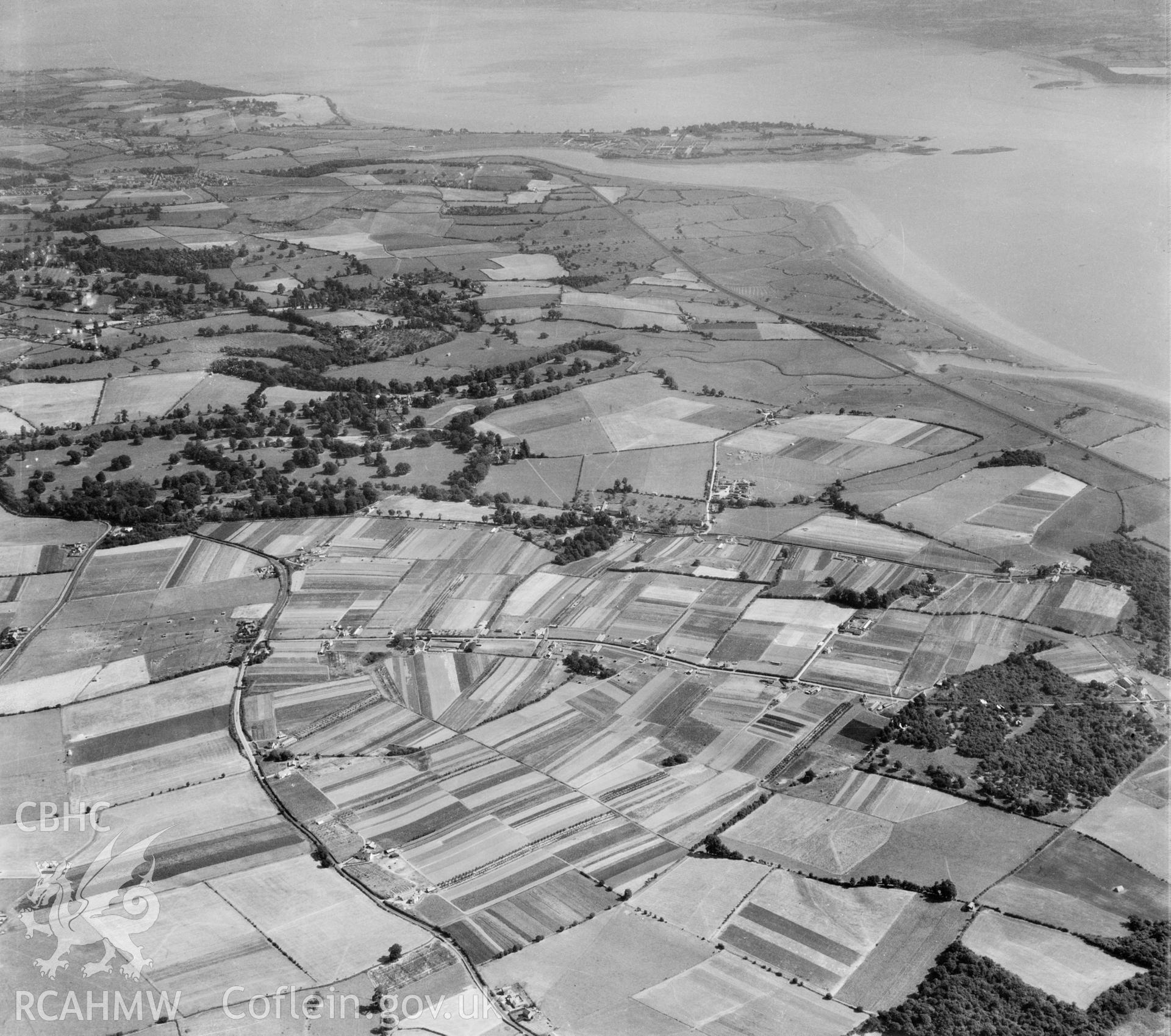View of Leechpool smallholding settlement, Portskewett. Oblique aerial photograph, 5?" cut roll film.