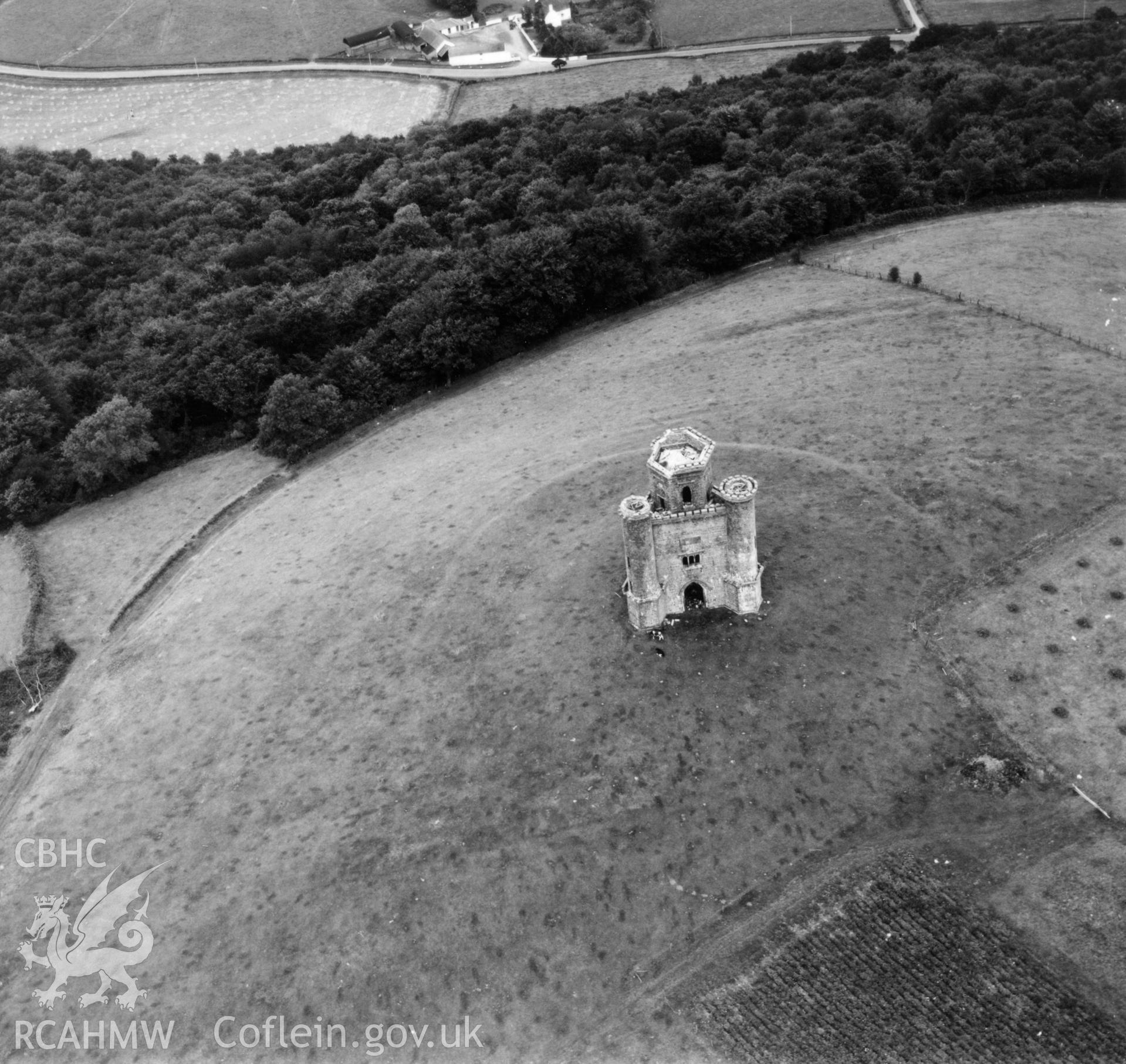 View of Paxton's Tower, Llanarthney. Oblique aerial photograph, 5?" cut roll film.