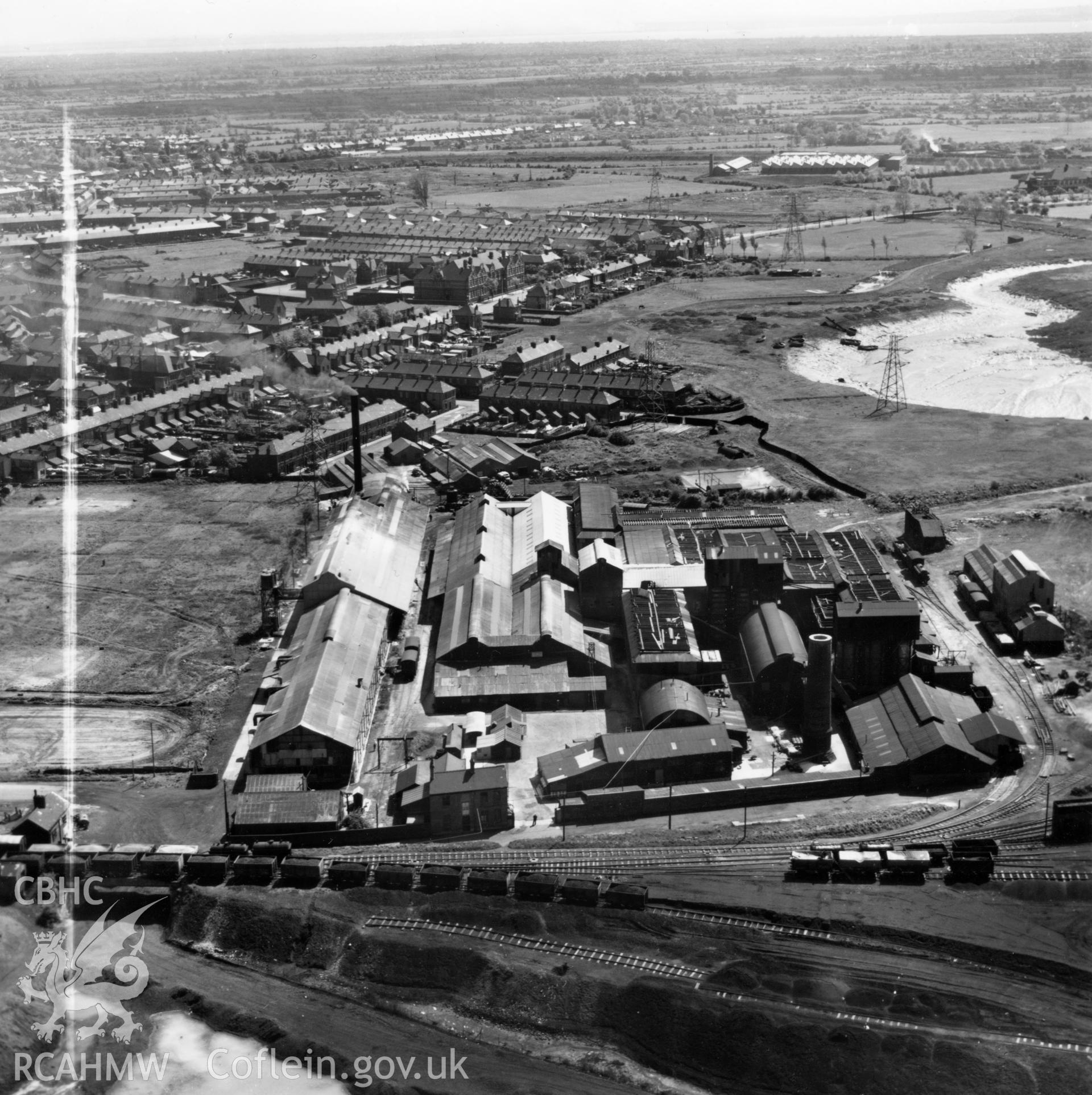 View of the British Glues and Chemicals works, Newport. Oblique aerial photograph, 5?" cut roll film.