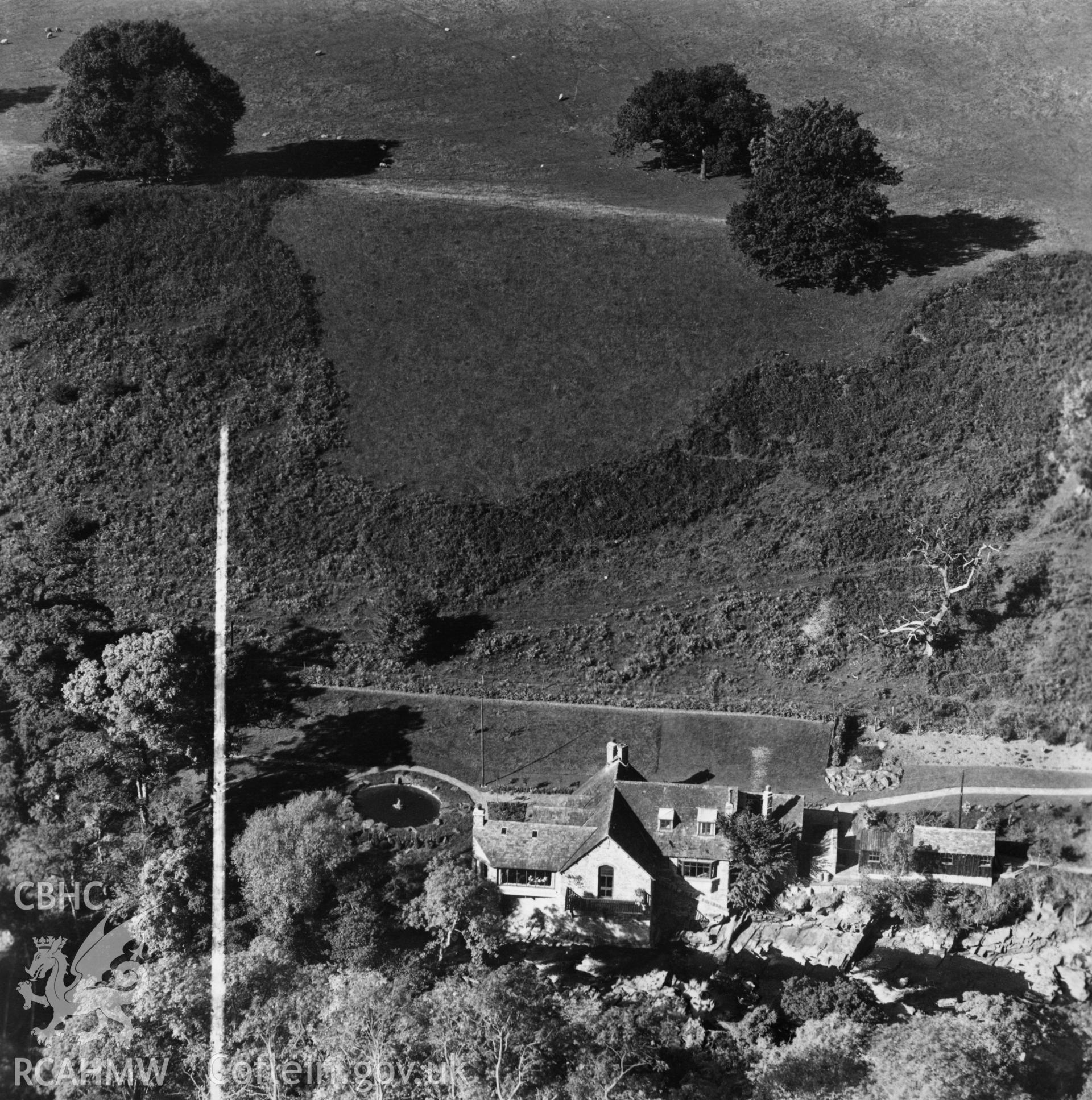View of Buckland Old Mill, commissioned by Sir Roy Fedden. Oblique aerial photograph, 5?" cut roll film.