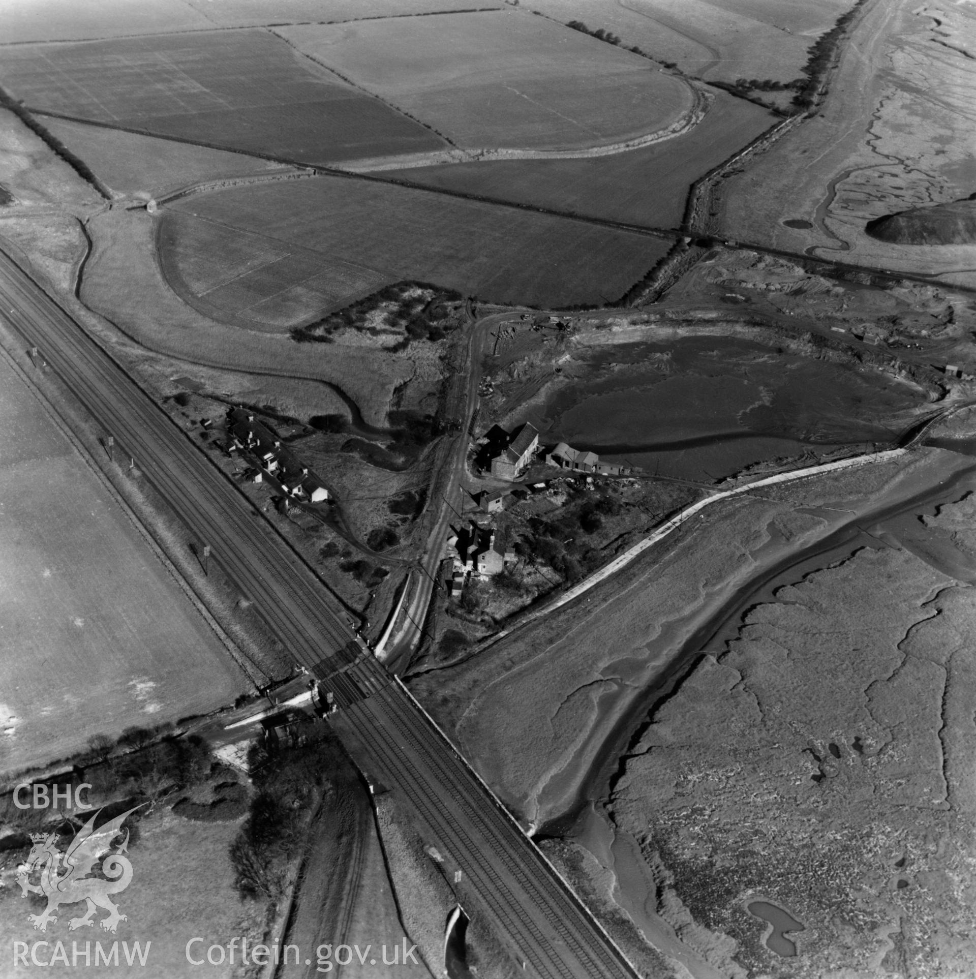 View of the Chester & Holyhead railway at Talacre and the Point of Ayr colliery. Oblique aerial photograph, 5?" cut roll film.