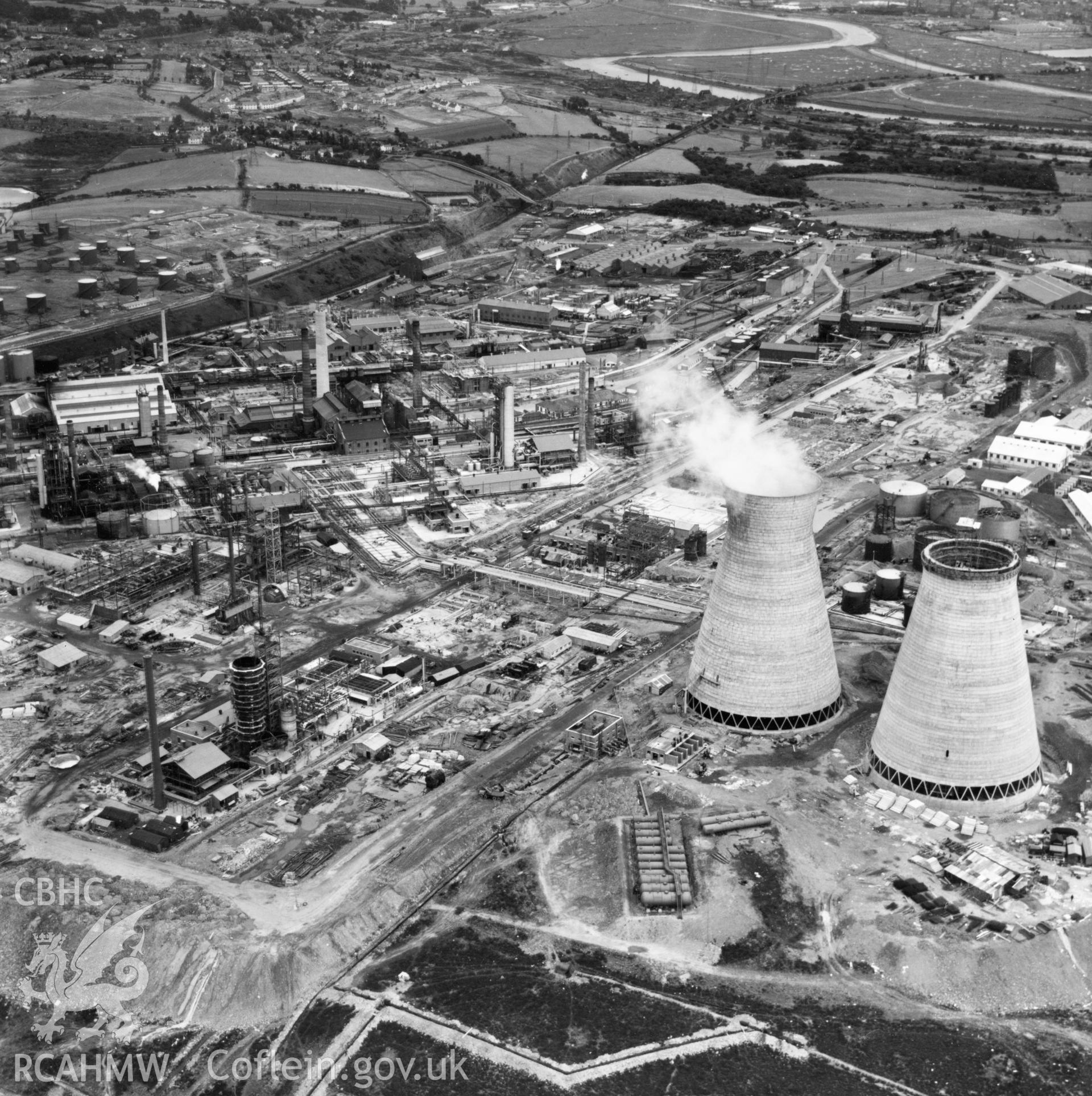 General view of the National Oil Refinery, Llandarcy. Oblique aerial photograph, 5?" cut roll film.