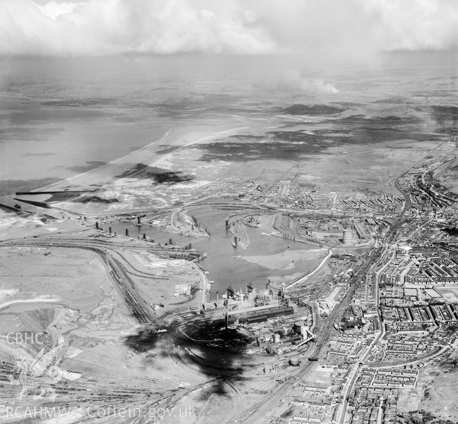General view of Port Talbot showing docks