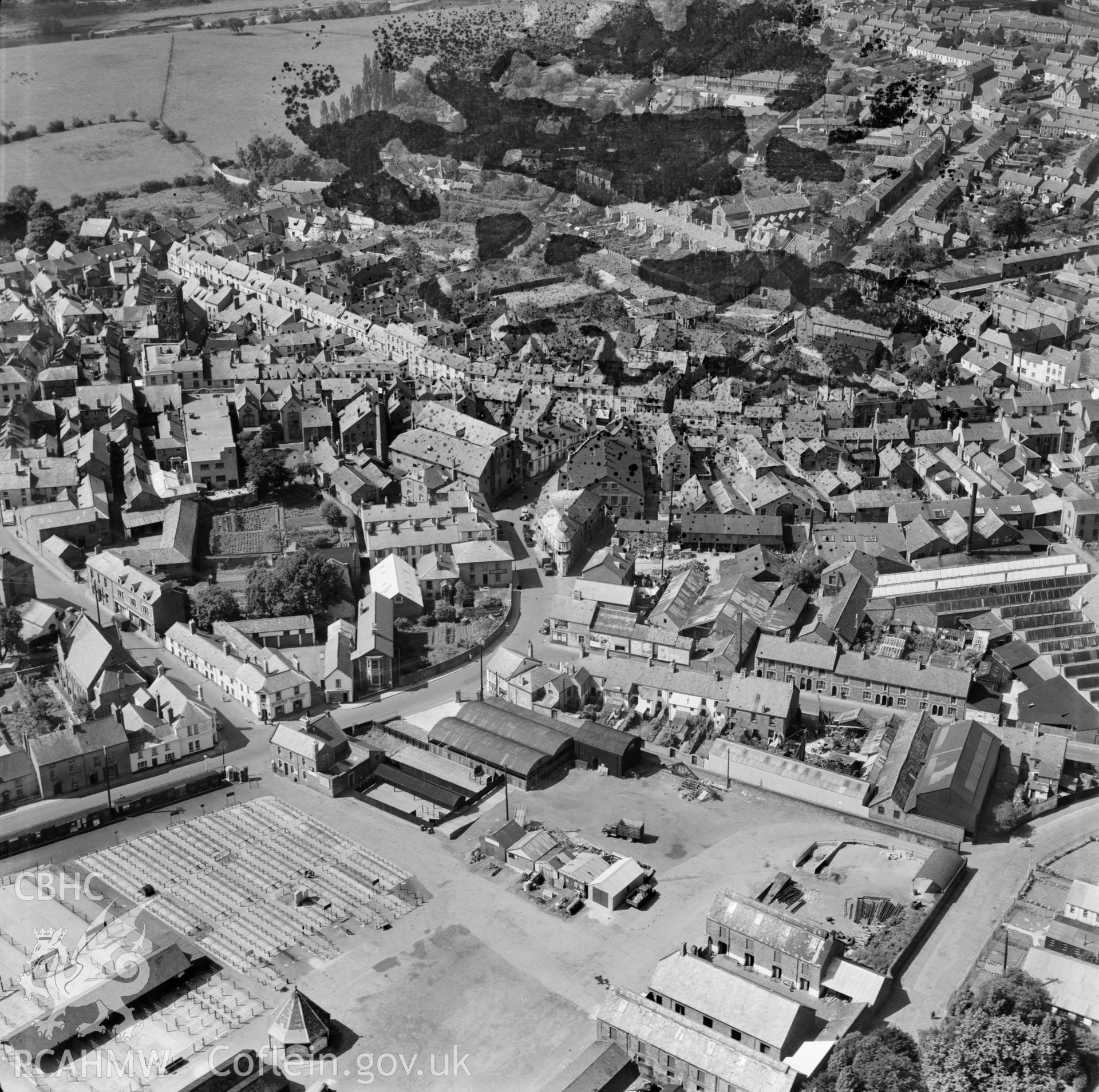 View of Abergavenny showing cattle market