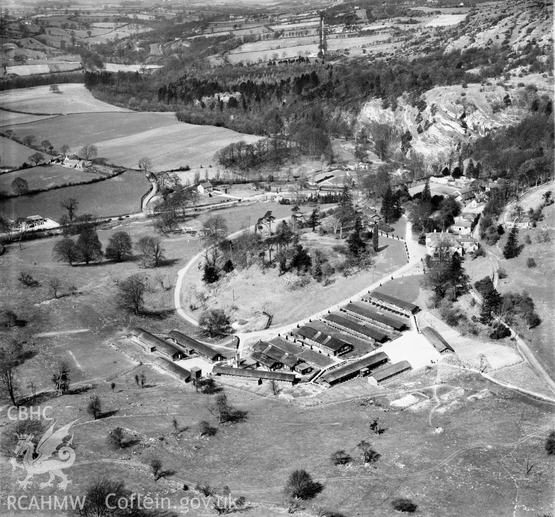 View of Colomendy Camp commissioned by J. Gerrard & Sons Ltd. Swinton, titled: 'Manchester Holiday Camp'. Oblique aerial photograph, 5?" cut roll film.
