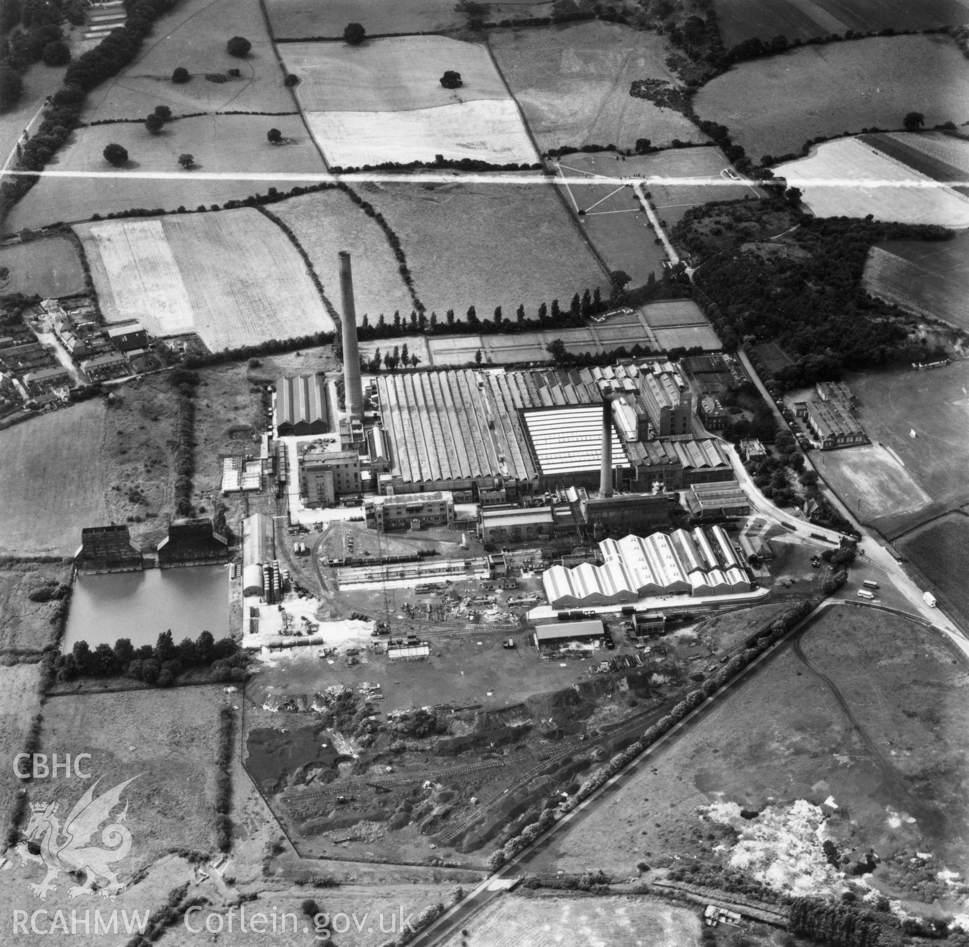 View of the Courtauld's Aber works at Flint. Oblique aerial photograph, 5?" cut roll film.