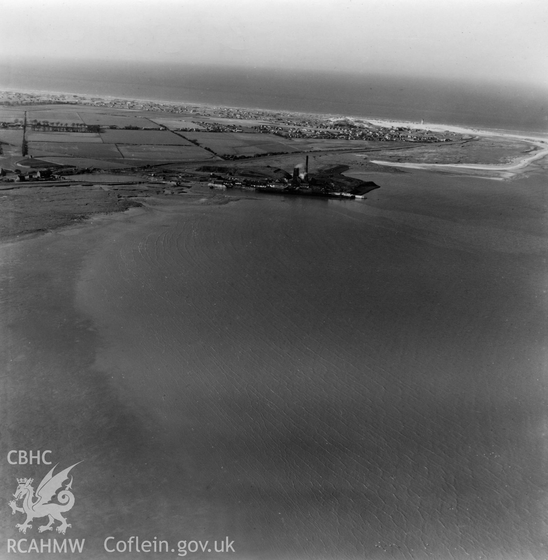 Distant view of the Point of Ayr colliery from the east. Oblique aerial photograph, 5?" cut roll film.