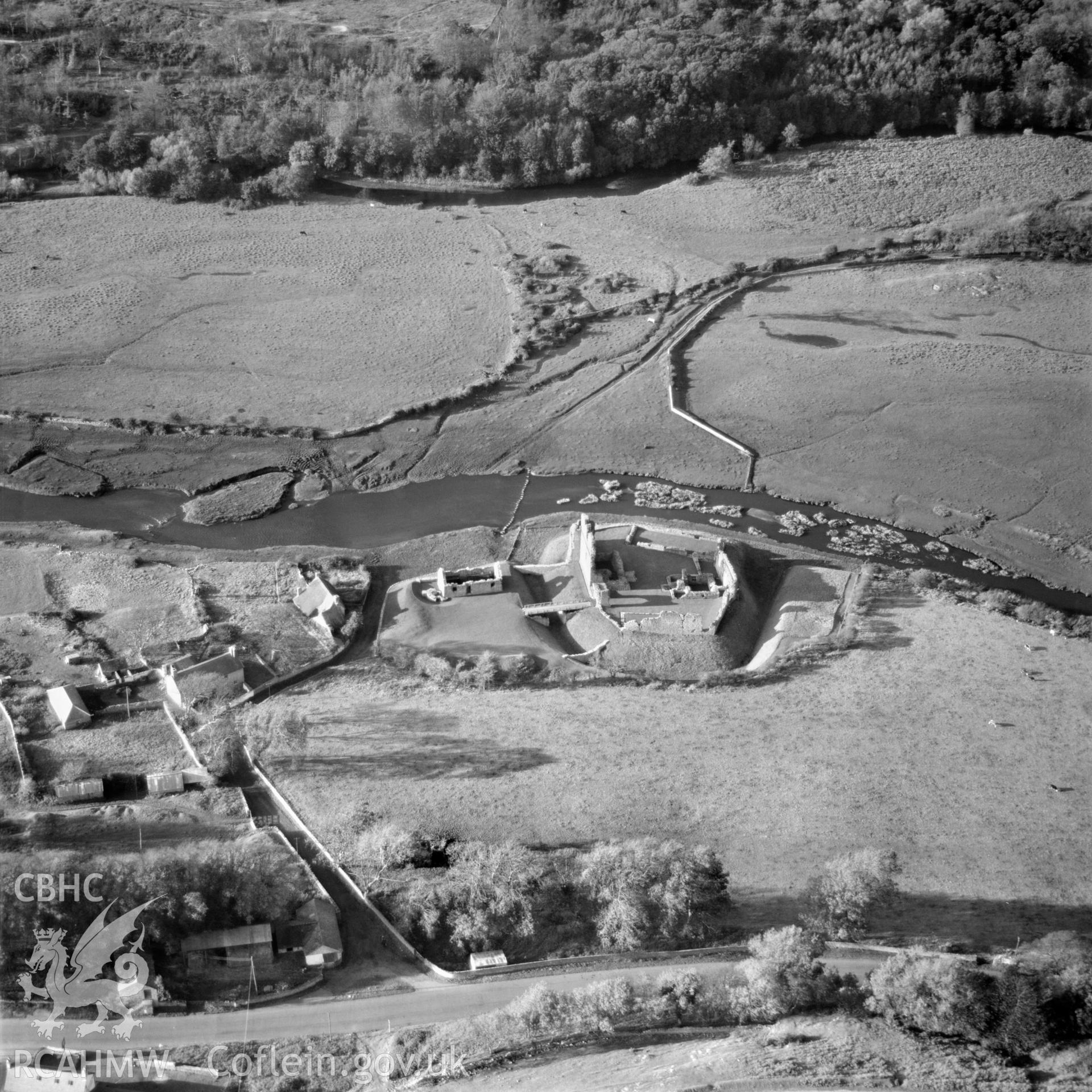 View of Ogmore castle showing stepping stones