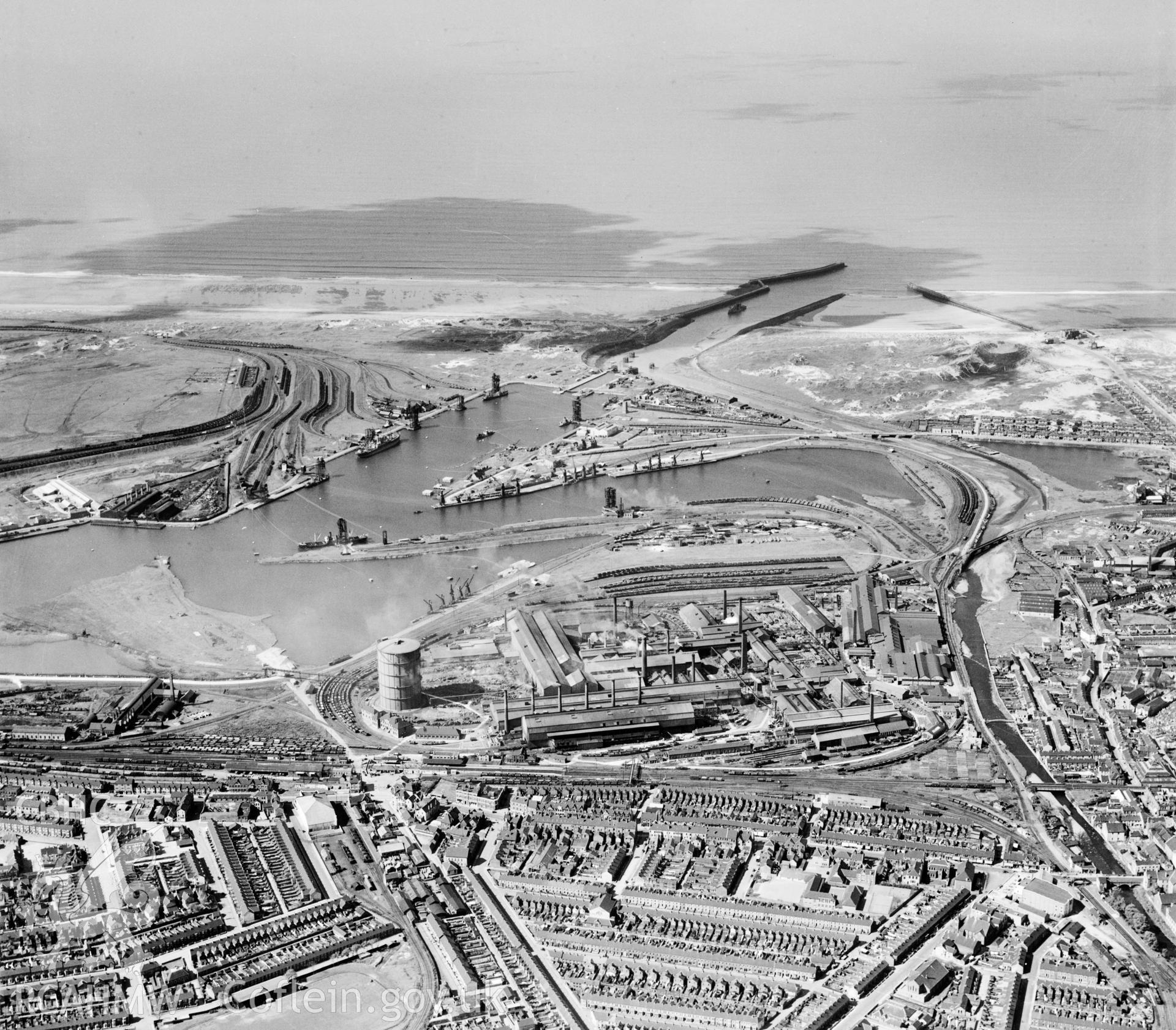 General view of Port Talbot showing docks