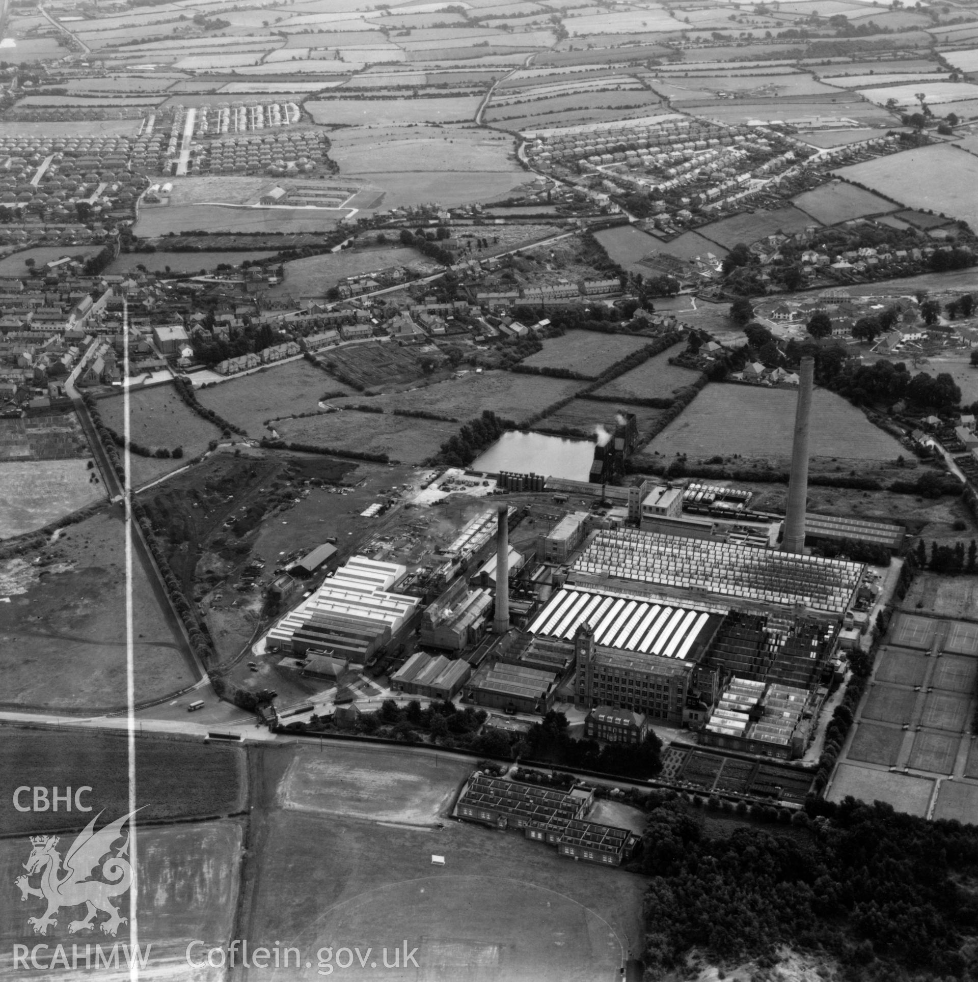 View of the Courtauld's Aber works at Flint. Oblique aerial photograph, 5?" cut roll film.