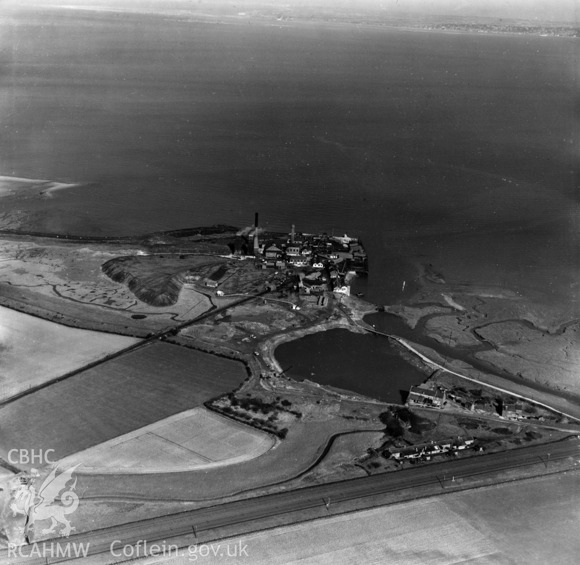 View of the Point of Ayr colliery. Oblique aerial photograph, 5?" cut roll film.