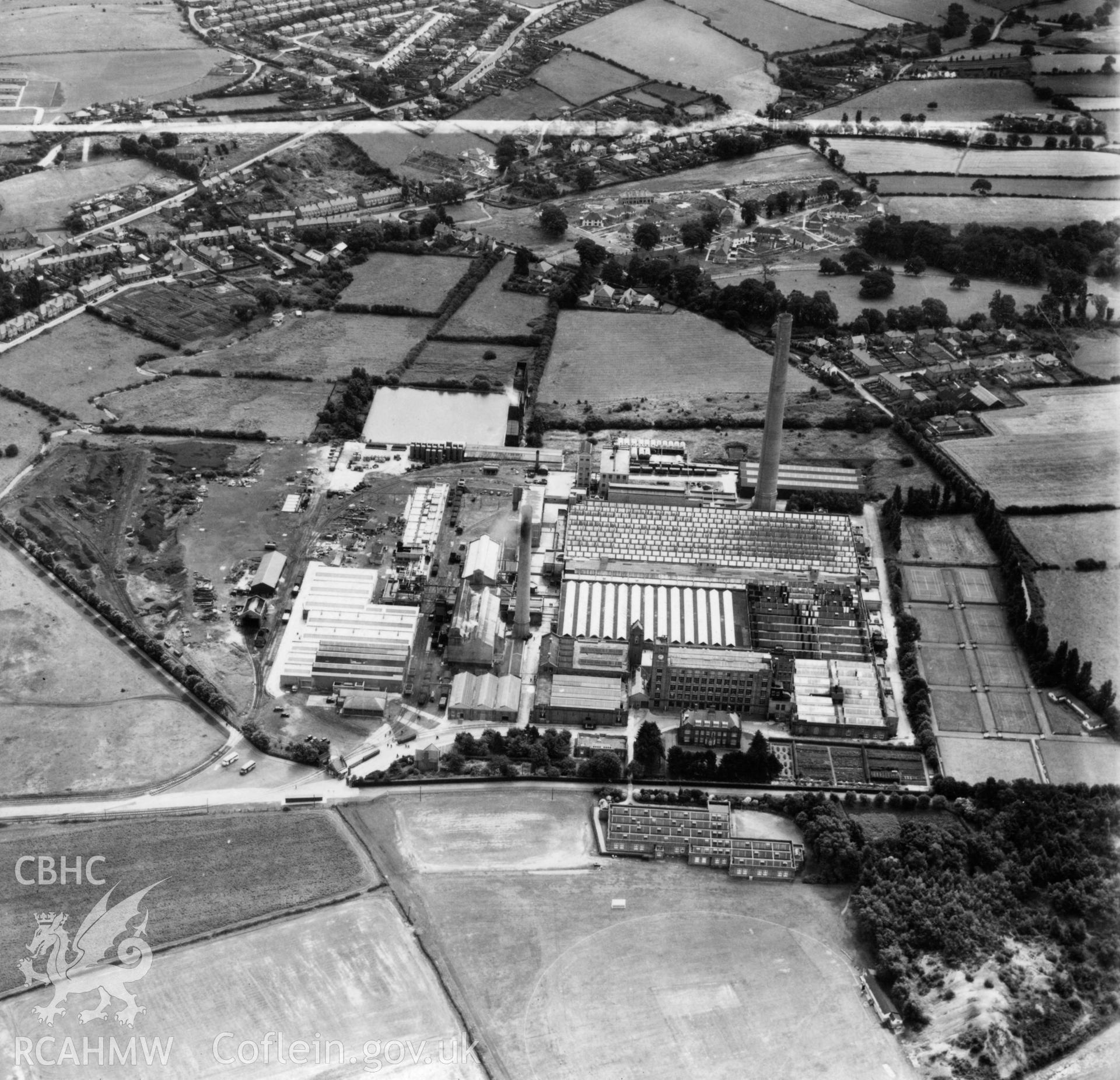 View of the Courtauld's Aber works at Flint. Oblique aerial photograph, 5?" cut roll film.