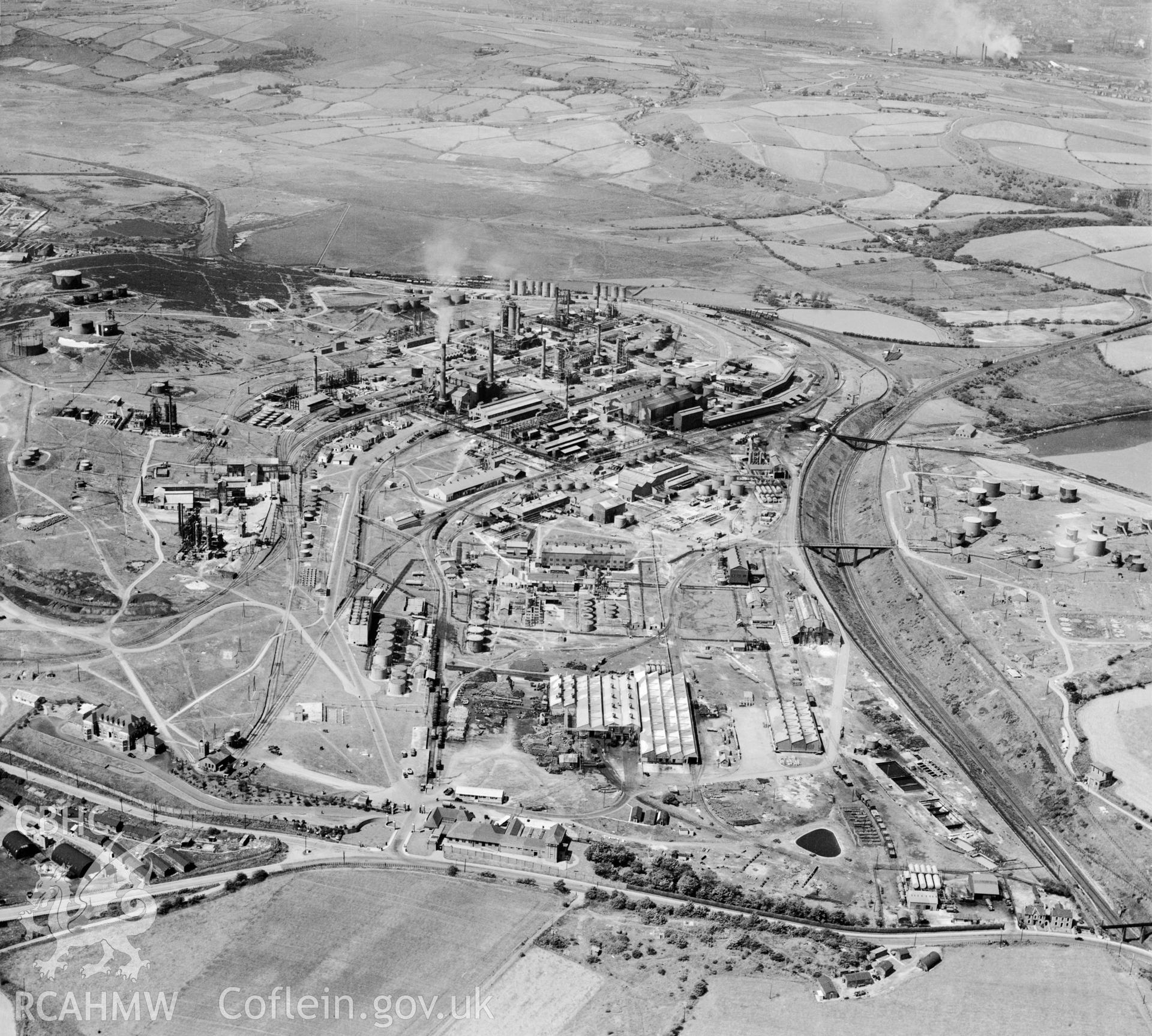 View of Anglo Iranian Oil Co., Llandarcy. Oblique aerial photograph, 5?" cut roll film.
