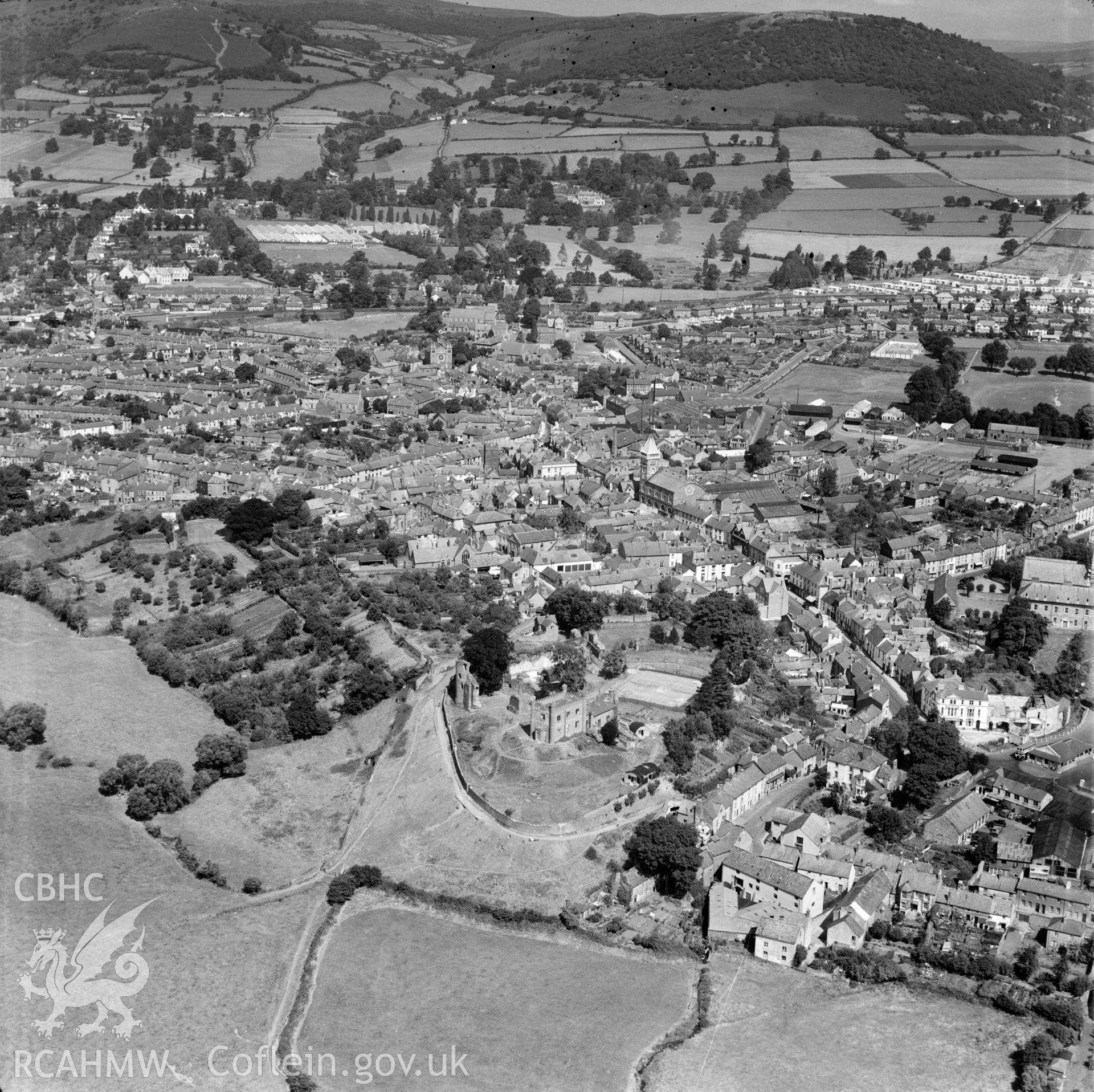 View of Abergavenny showing castle