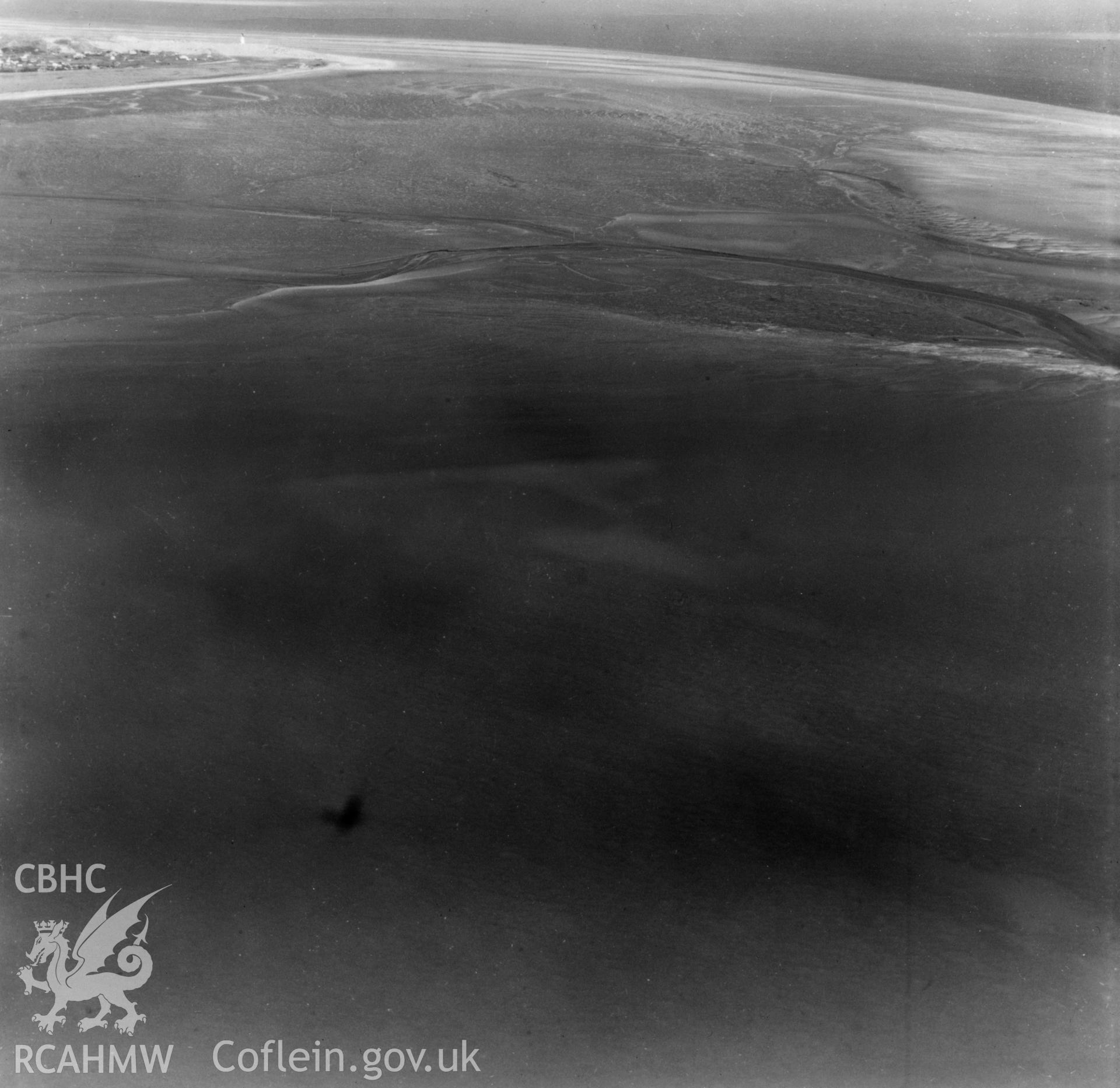 View of mudflats at Point of Ayr. Oblique aerial photograph, 5?" cut roll film.